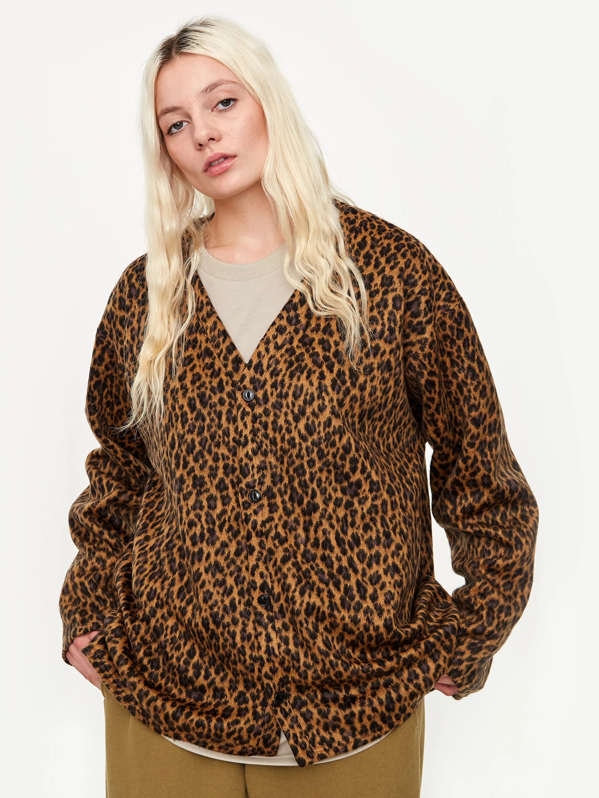 South2 West8 Shaggy V Neck Cardigan W - Leopard - Image 4