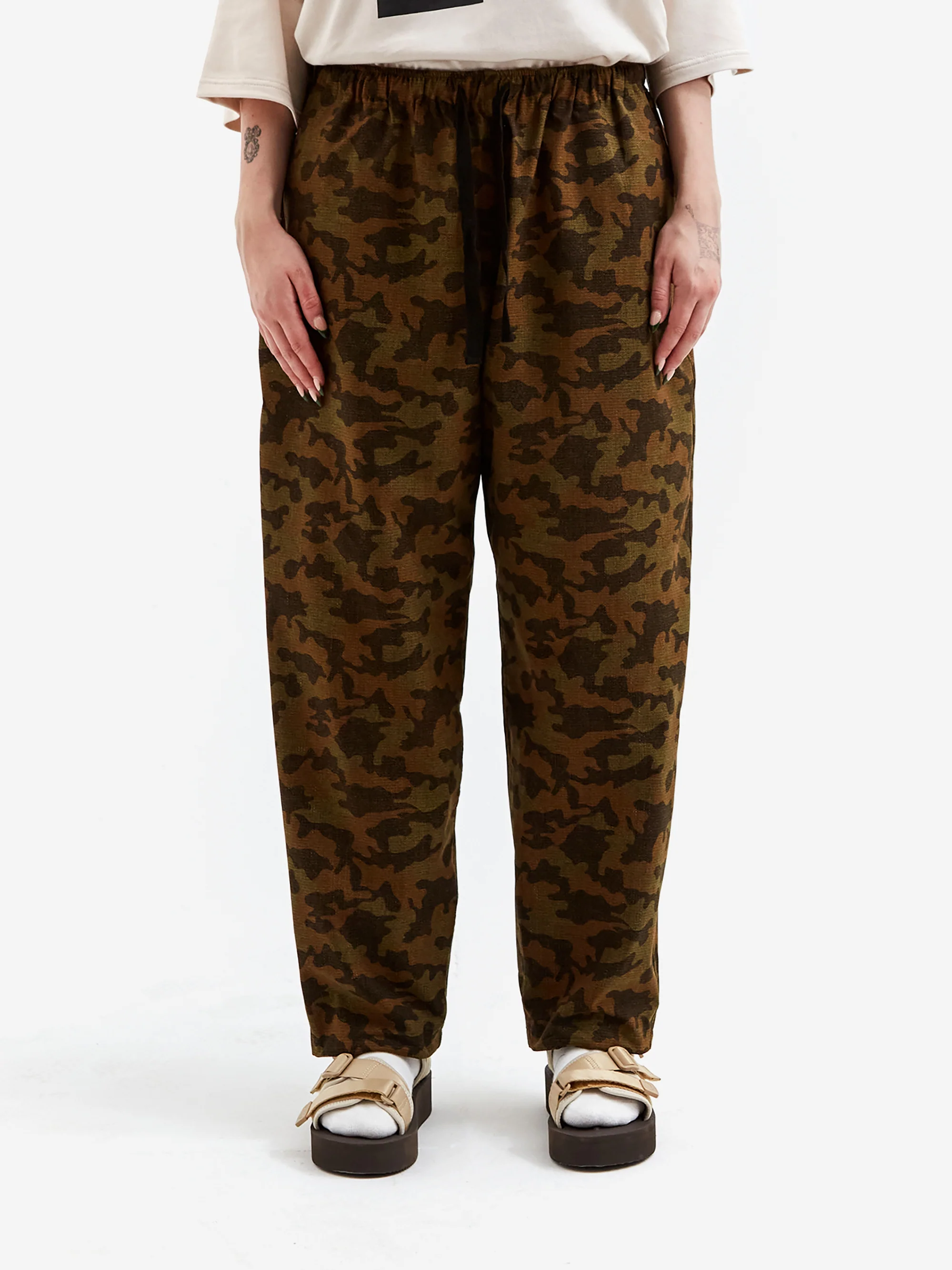 South2 West8 String Cuff Slack Pant - Poly Ripstop / Camouflage Printed - Olive