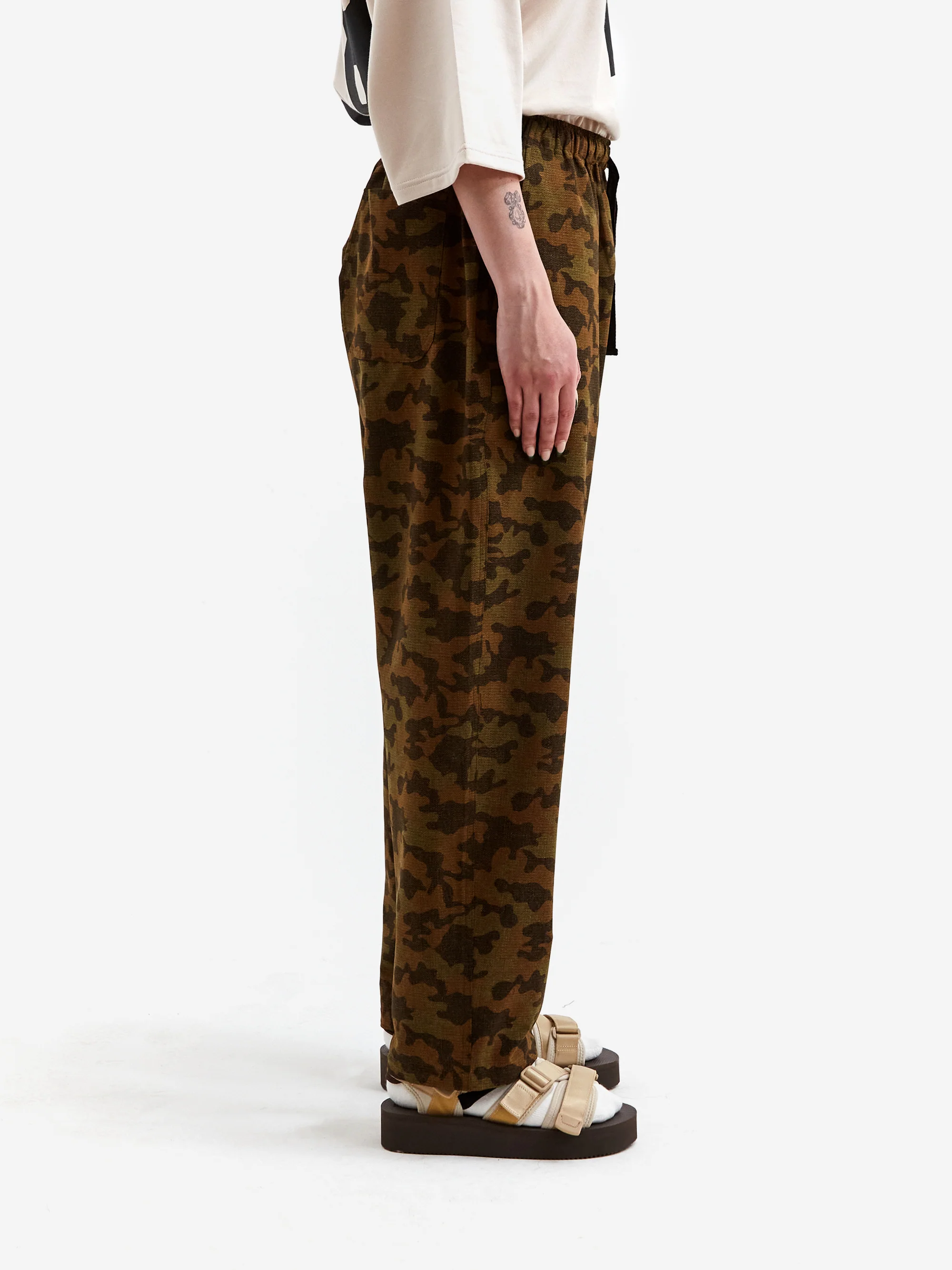 South2 West8 String Cuff Slack Pant - Poly Ripstop / Camouflage Printed - Olive - Image 2