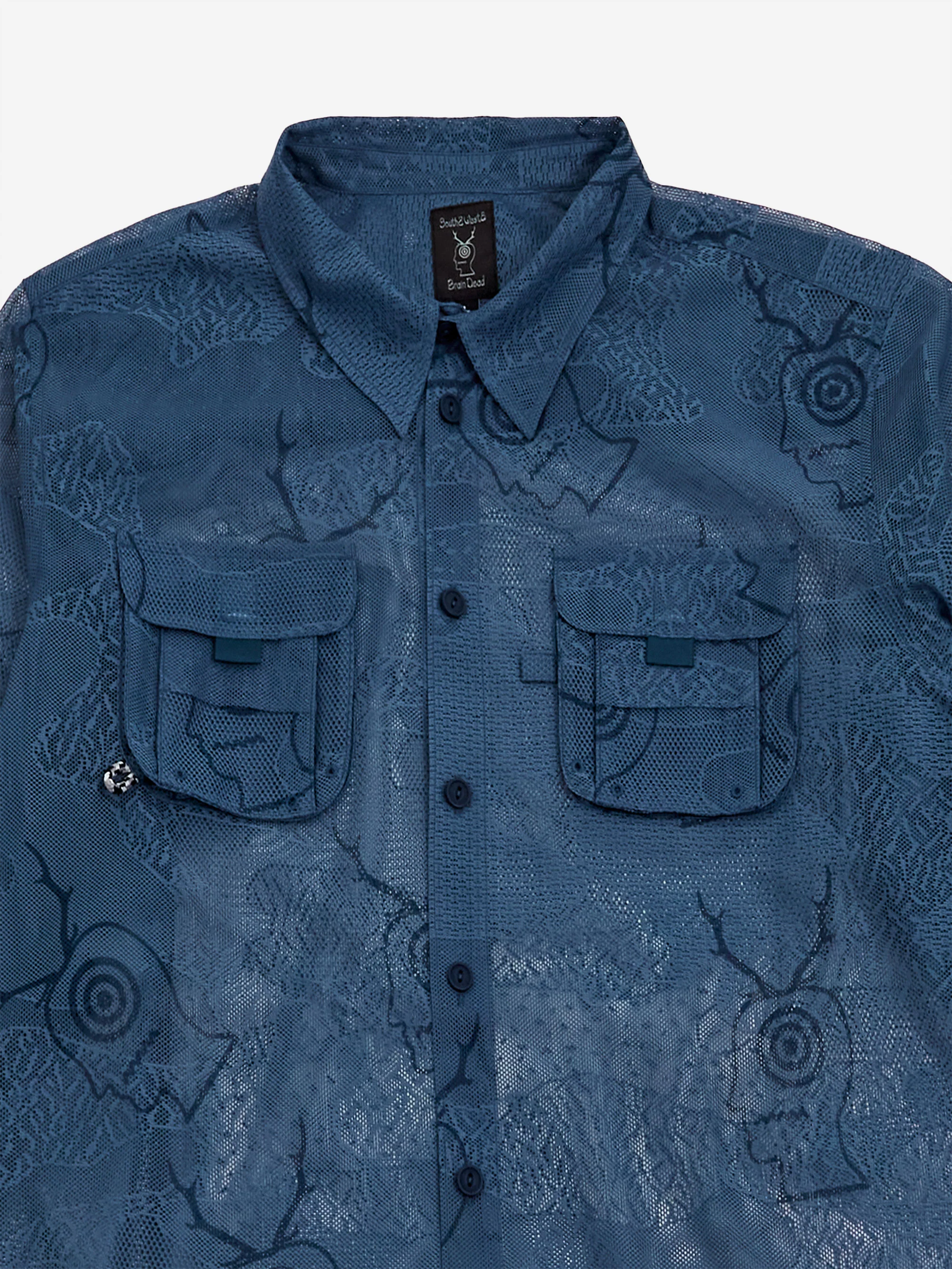 South2 West8 x Brain Dead Engineered Mesh Fishing Shirt - Slate - Image 4