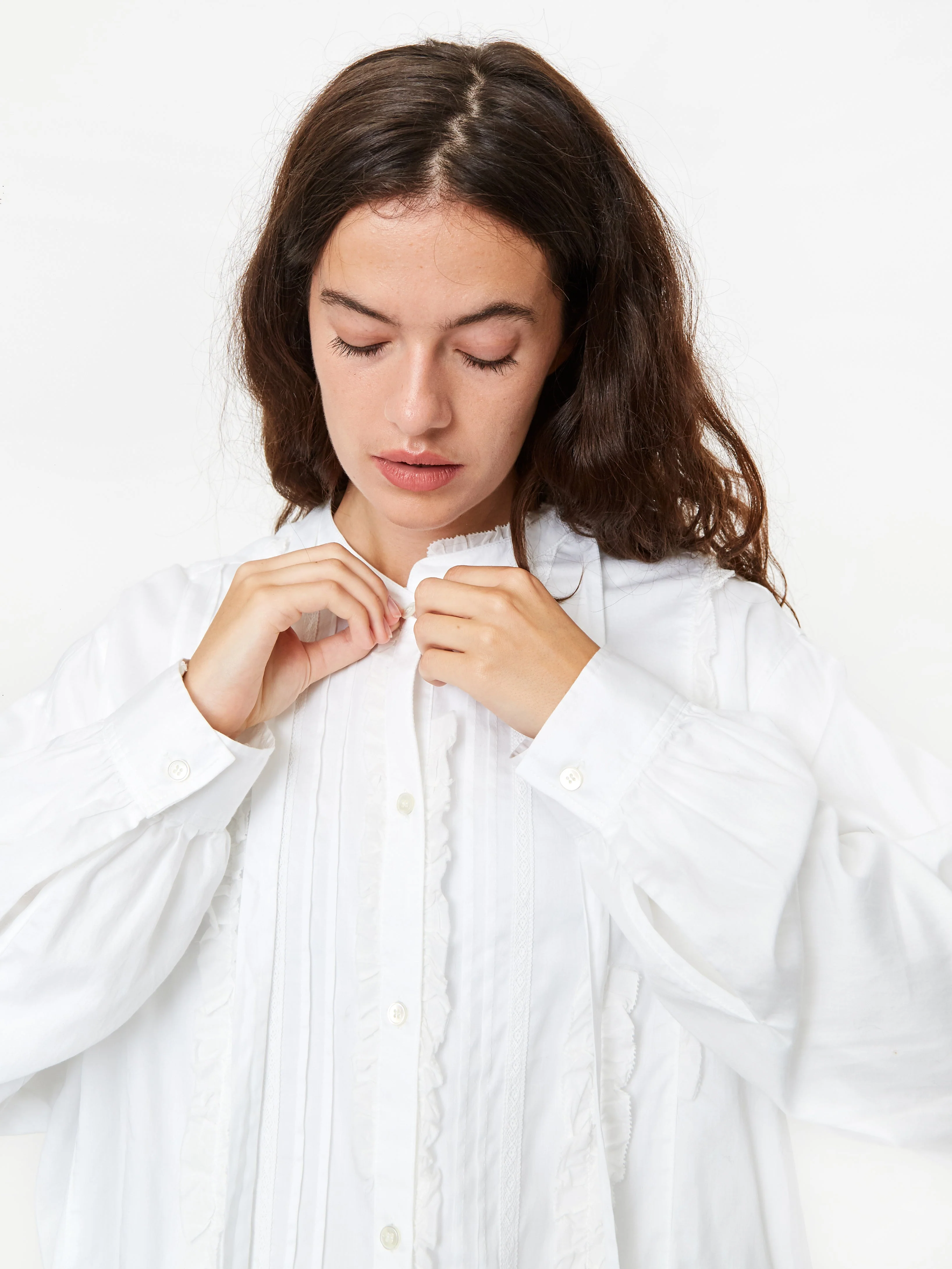 Stand Alone Asymmetric Lace Fril Longsleeve Blouse - White - Image 5