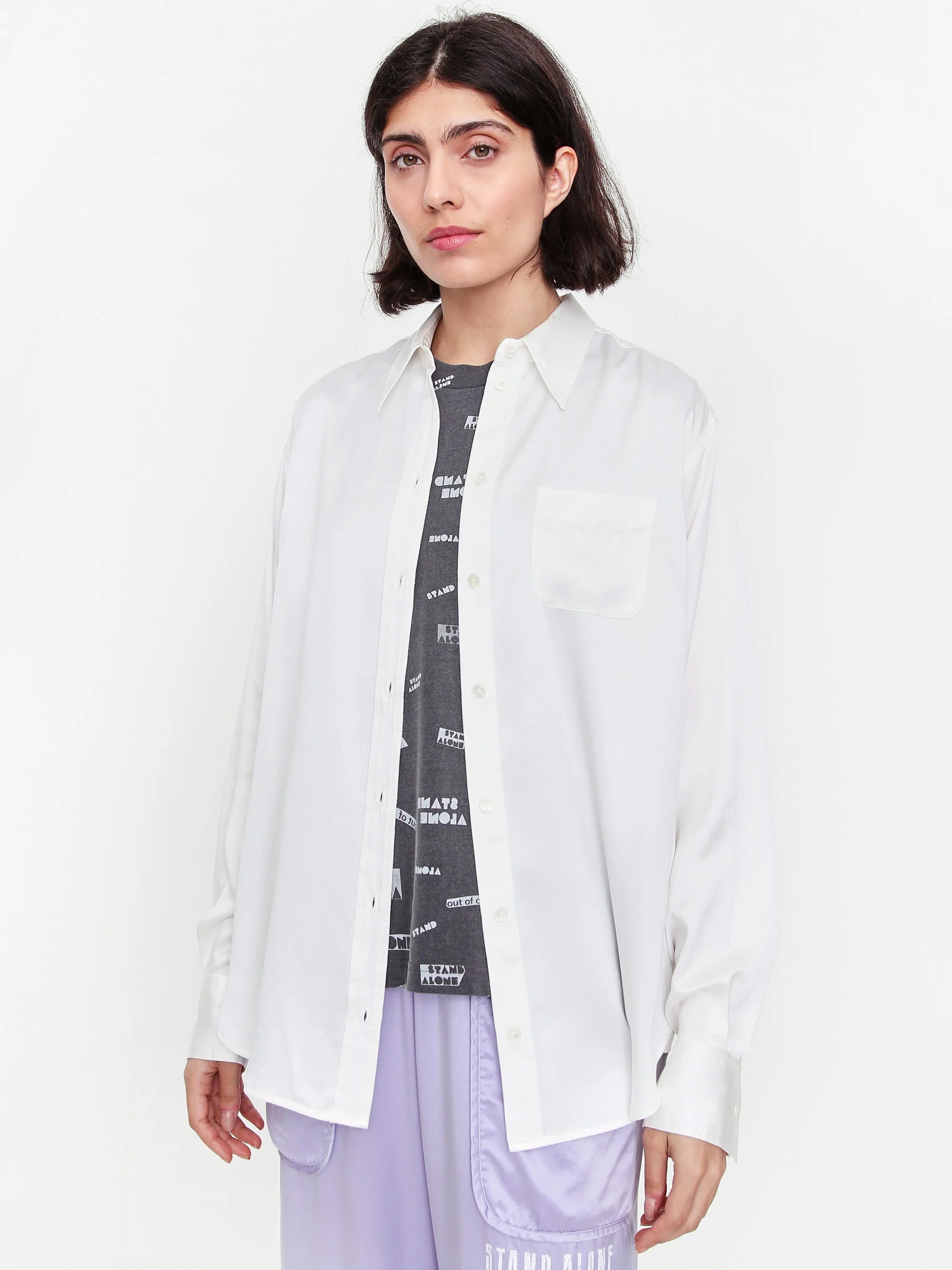 Stand Alone Back Print Silk Longsleeve Shirt - White - Image 2
