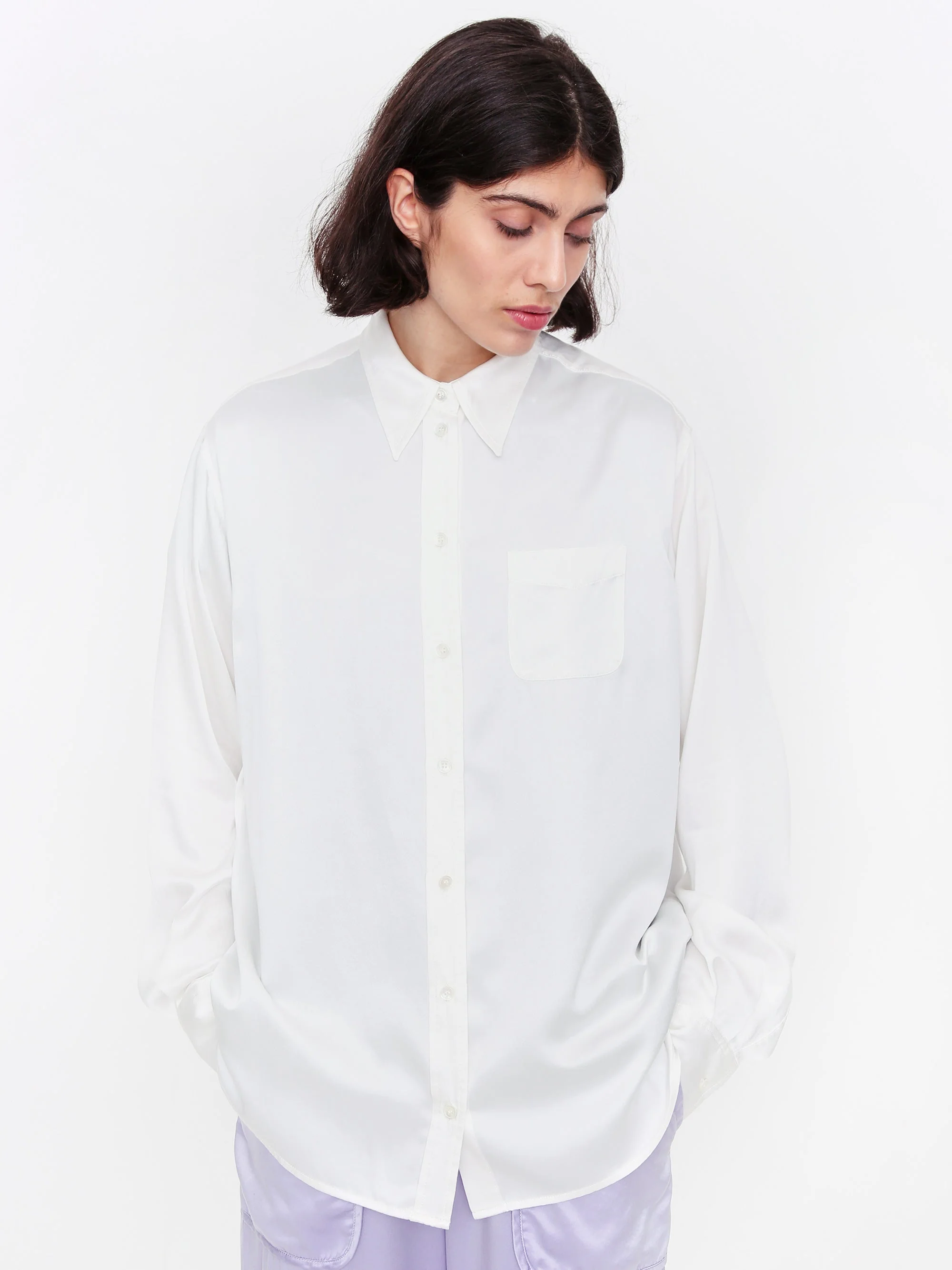 Stand Alone Back Print Silk Longsleeve Shirt - White - Image 4