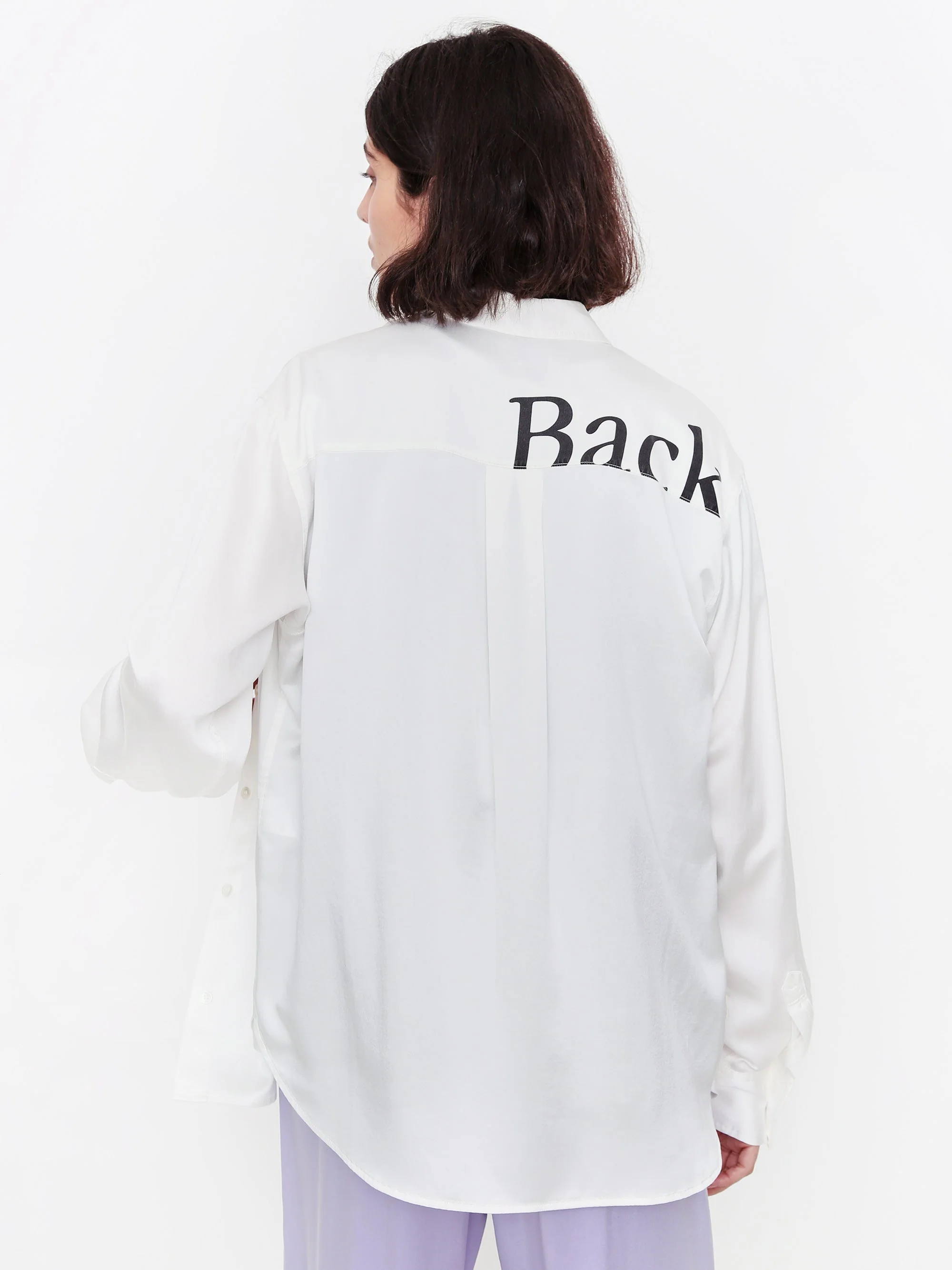 Stand Alone Back Print Silk Longsleeve Shirt - White - Image 5