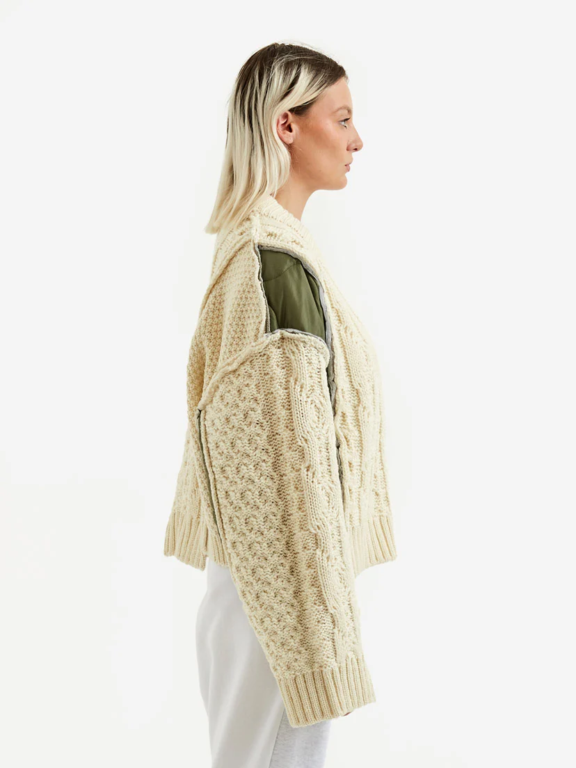 Stand Alone Cable Mixed Knit Cardigan - Multi - Image 2