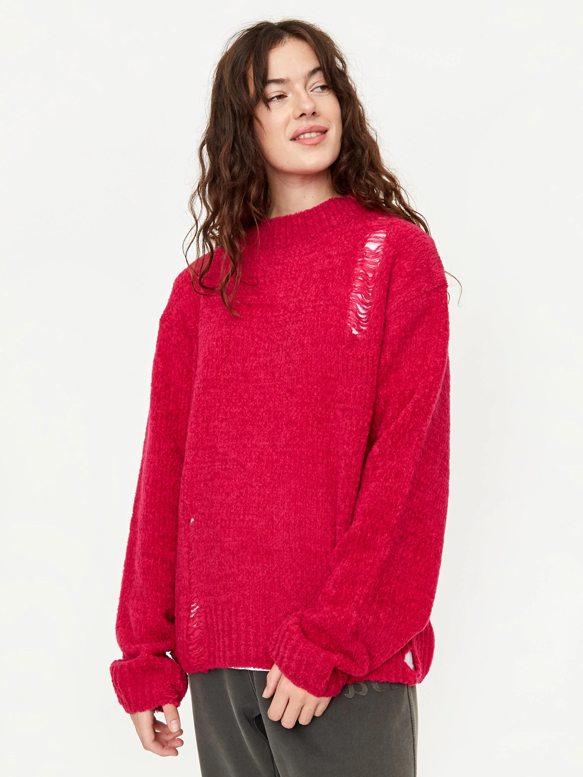 Stand Alone Destroyed Wool Jumper - Pink - Image 2