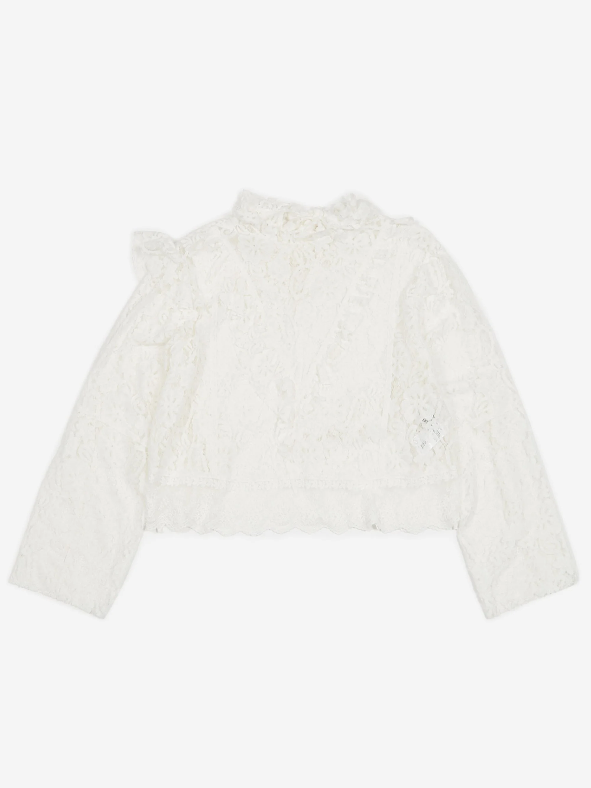 Stand Alone Mixed Lace Tie Longsleeve Blouse - White - Image 10