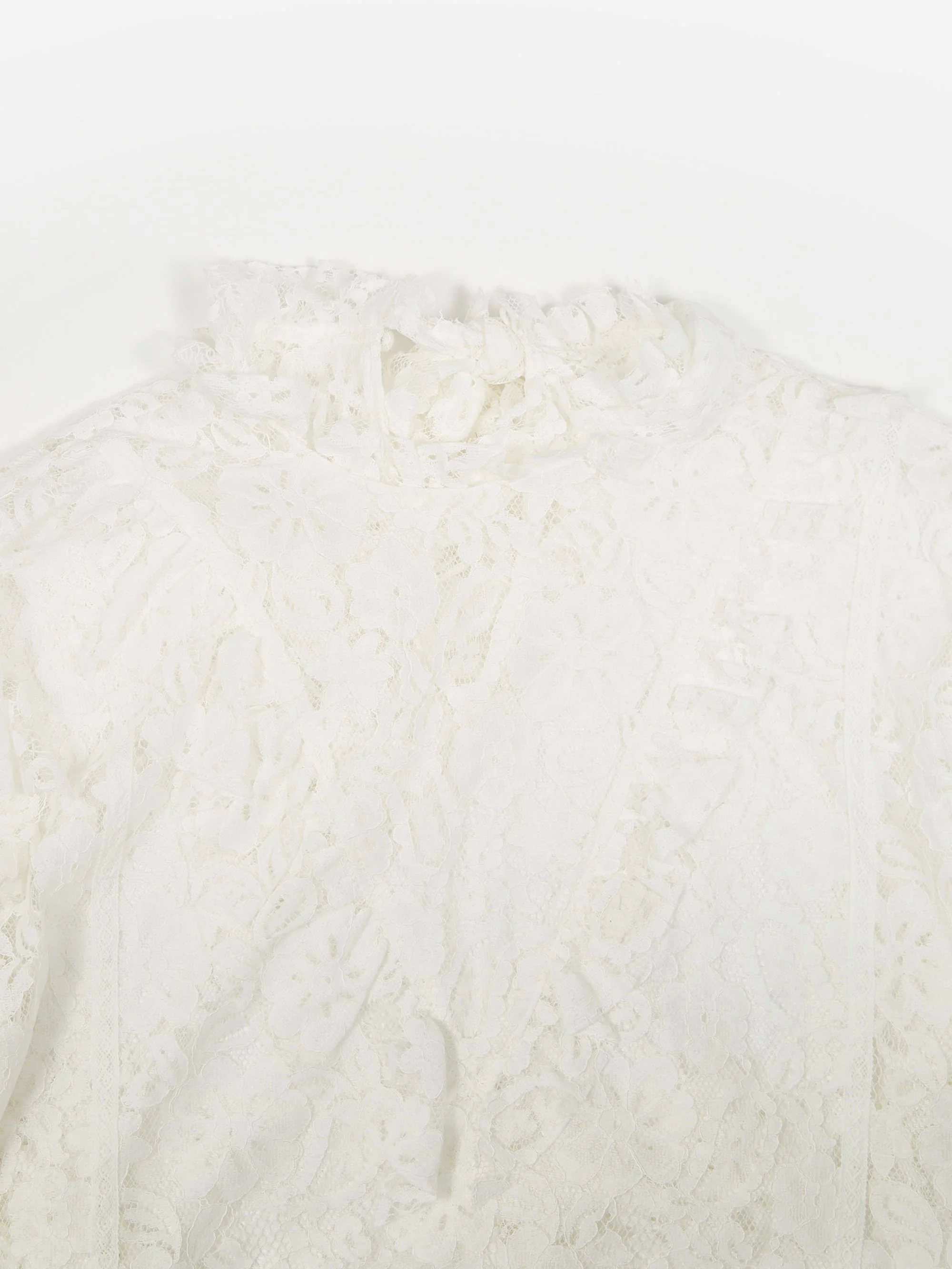 Stand Alone Mixed Lace Tie Longsleeve Blouse - White - Image 11