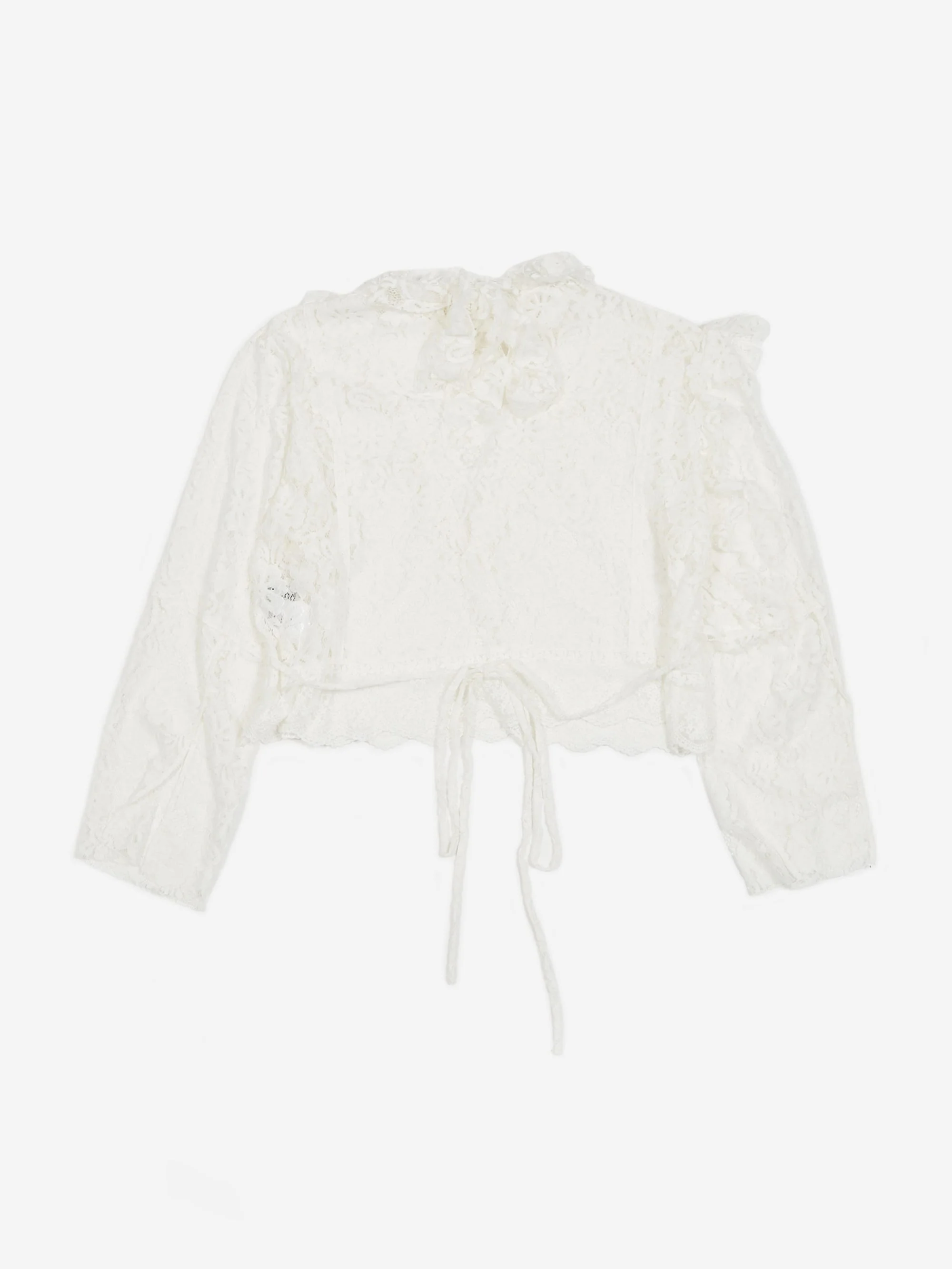 Stand Alone Mixed Lace Tie Longsleeve Blouse - White - Image 12