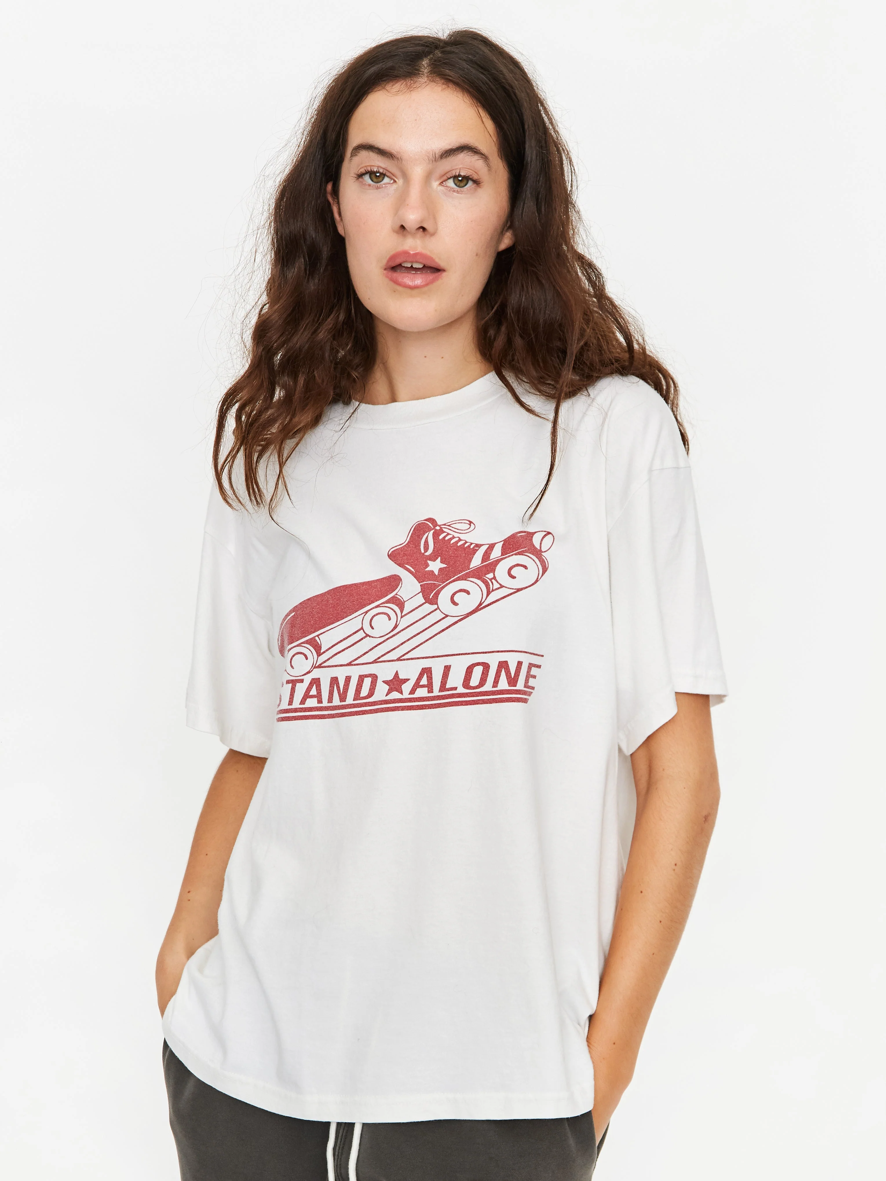 Stand Alone Retro Skateboard Shortsleeve T-Shirt - Light Grey