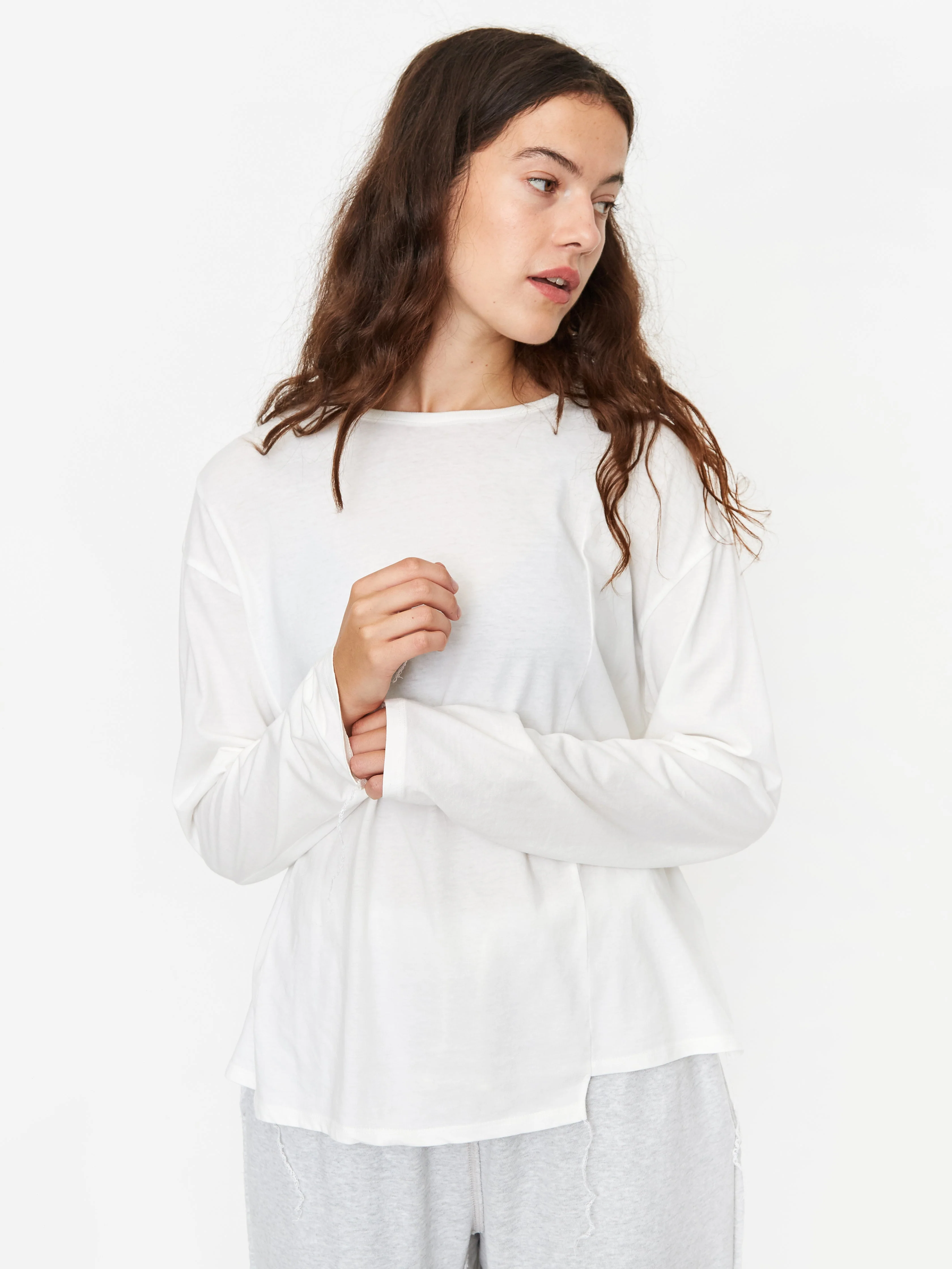 Stand Alone Solid Mixed Block Longsleeve T-Shirt - White - Image 4