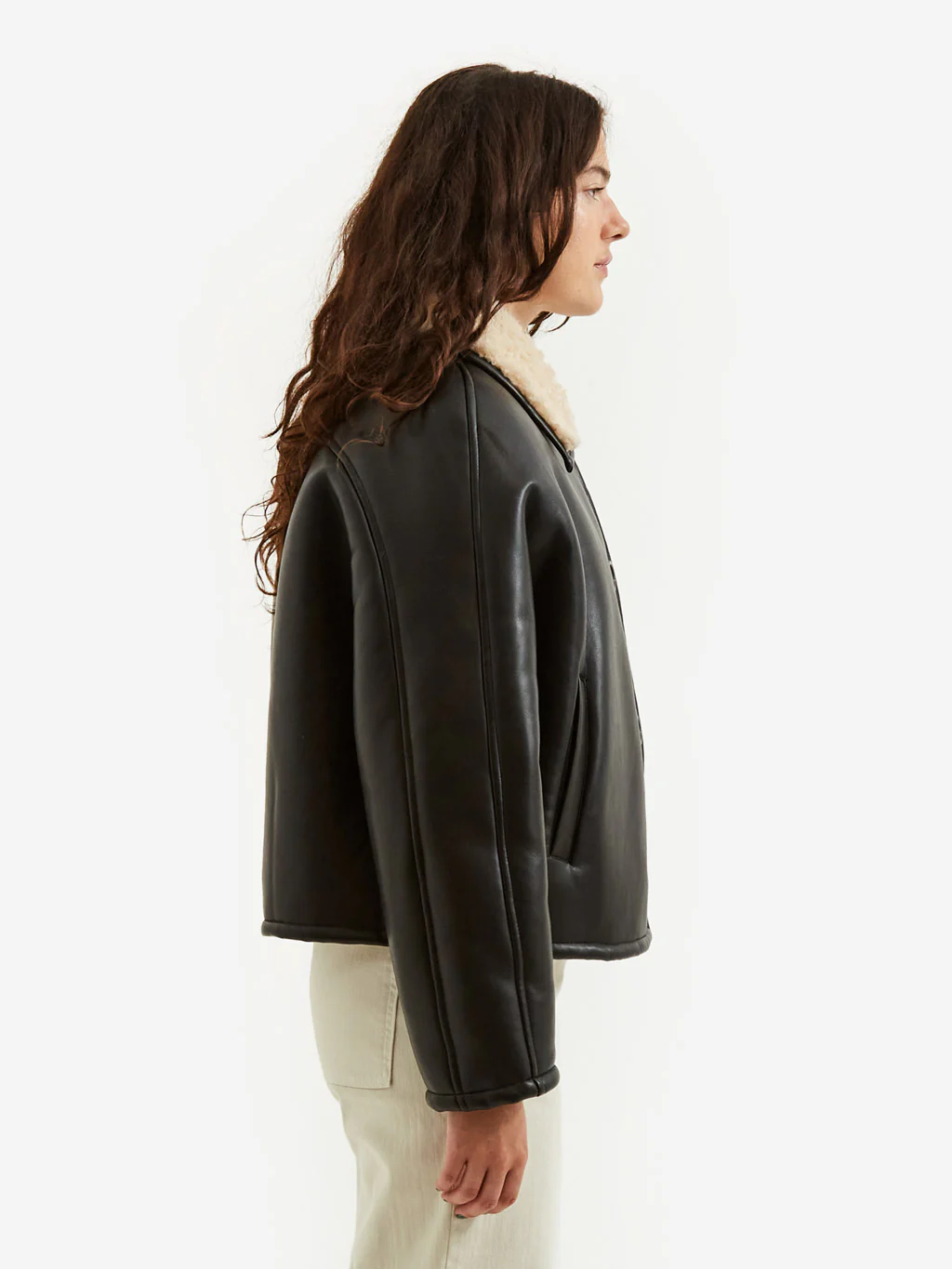 Stand Studio Amelie Jacket Faux Shearling Grainy - Black/Sand - Image 2