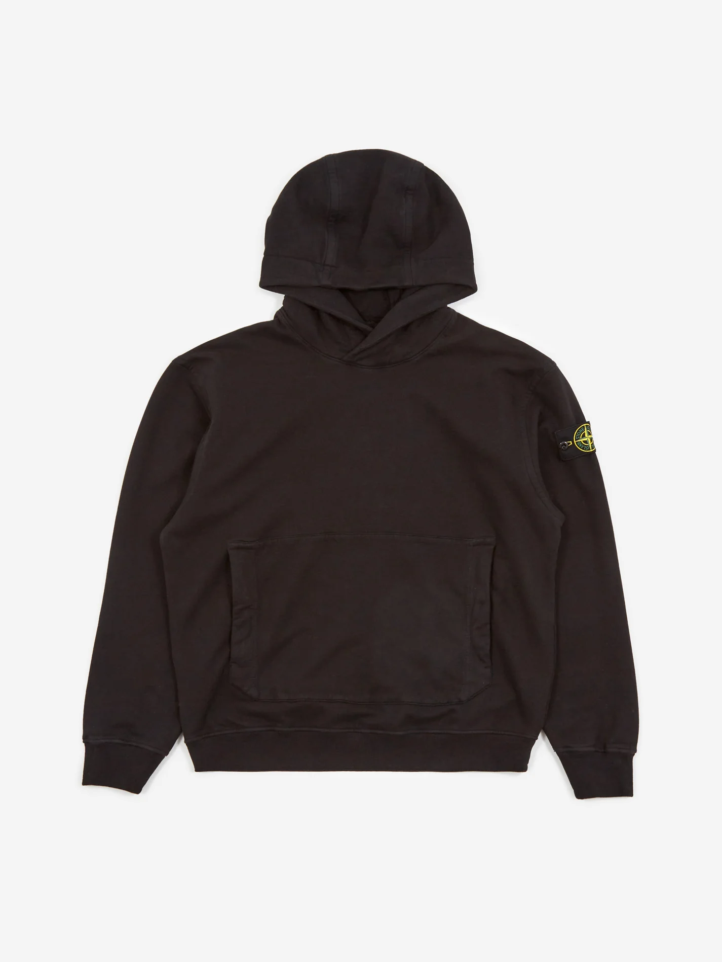 Stone Island Brushed Cotton Fleece Garment Dyed Hooded Sweatshirt - Black