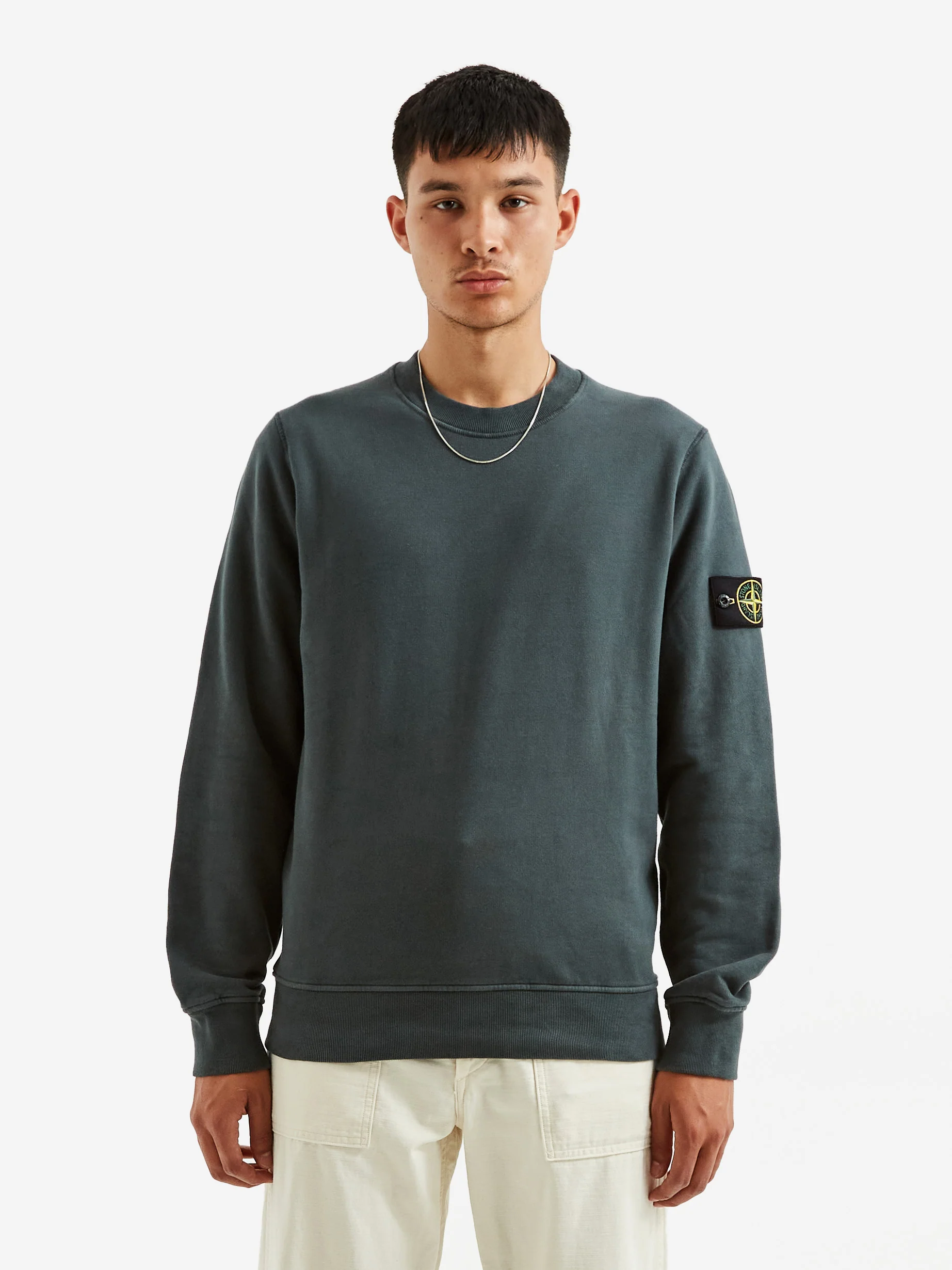 Stone Island Brushed Cotton Fleece Garment Dyed Sweatshirt - Petrol - Image 5