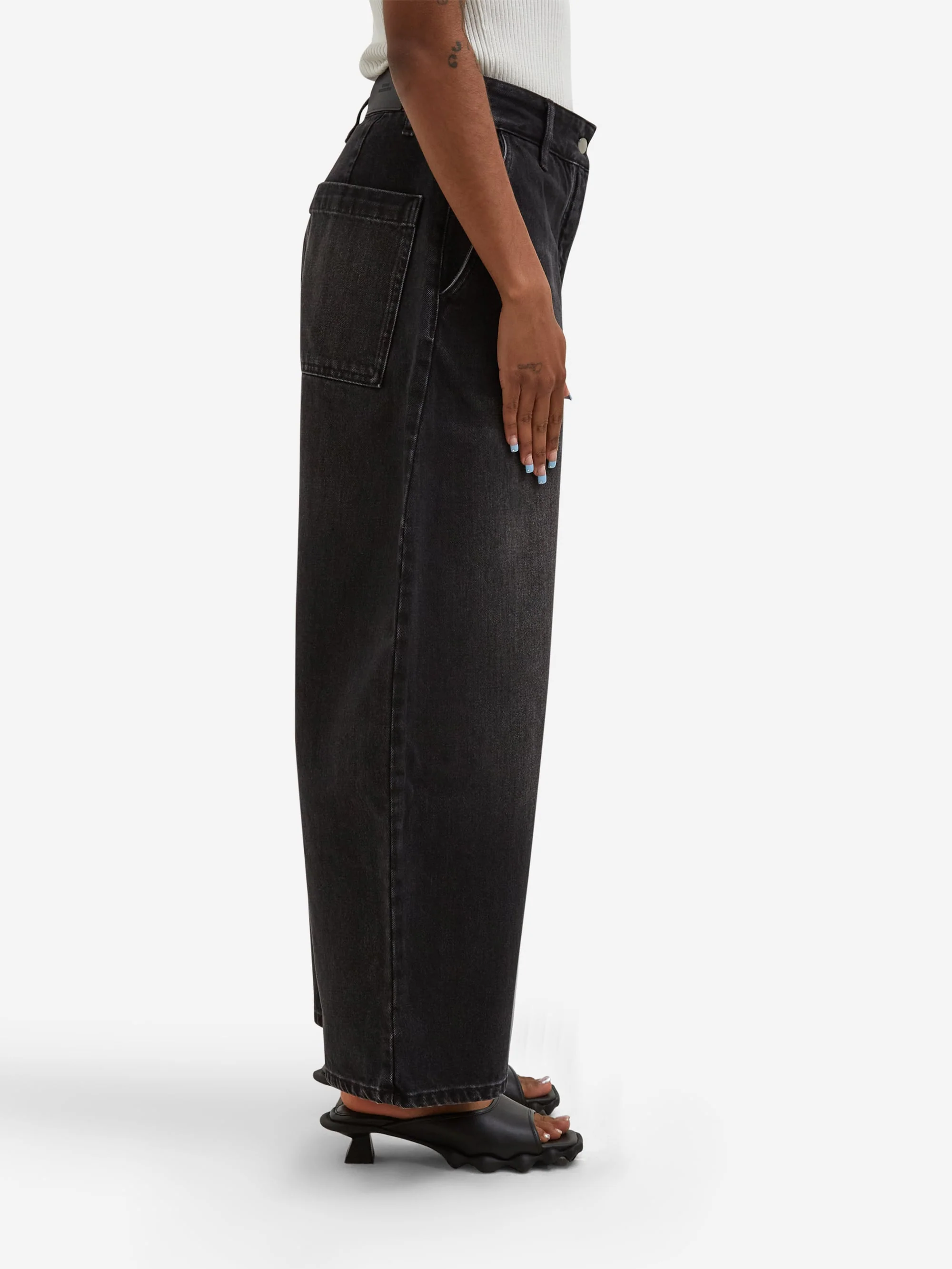Studio Nicholson Chalco Wide Cropped Pant - Washed Black - Image 2