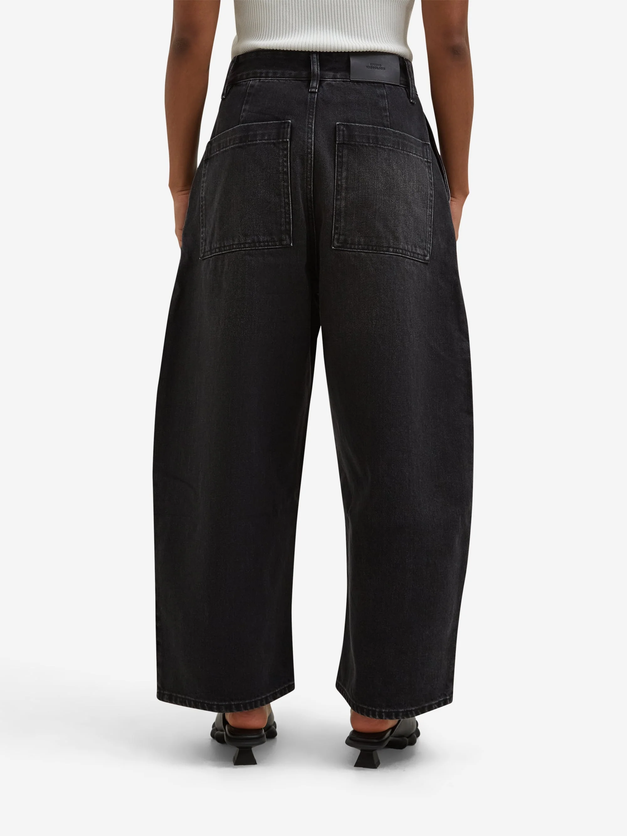 Studio Nicholson Chalco Wide Cropped Pant - Washed Black - Image 3