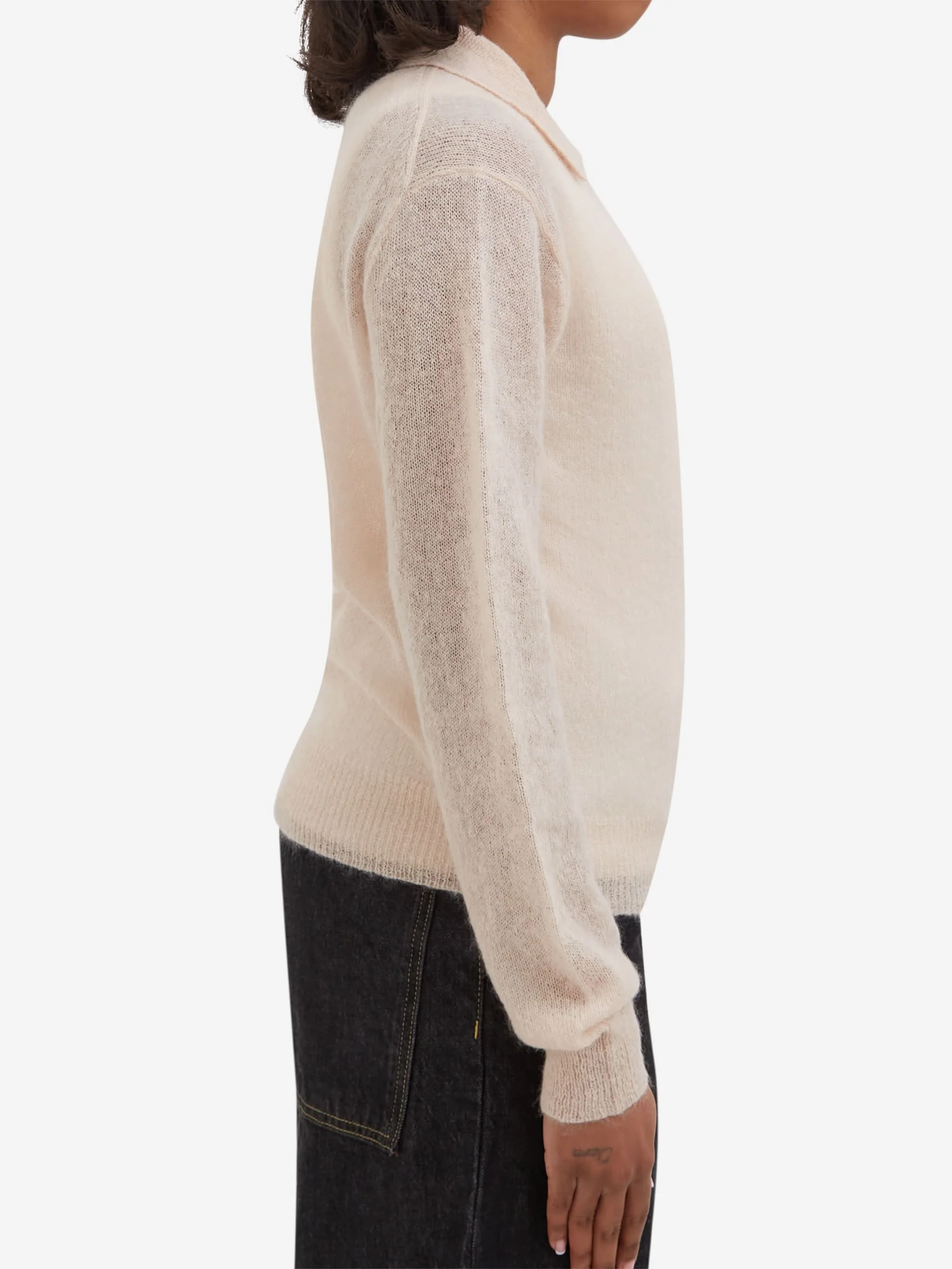 Studio Nicholson Chesapeake Long Sleeve Mohair Polo - Plaster - Image 2