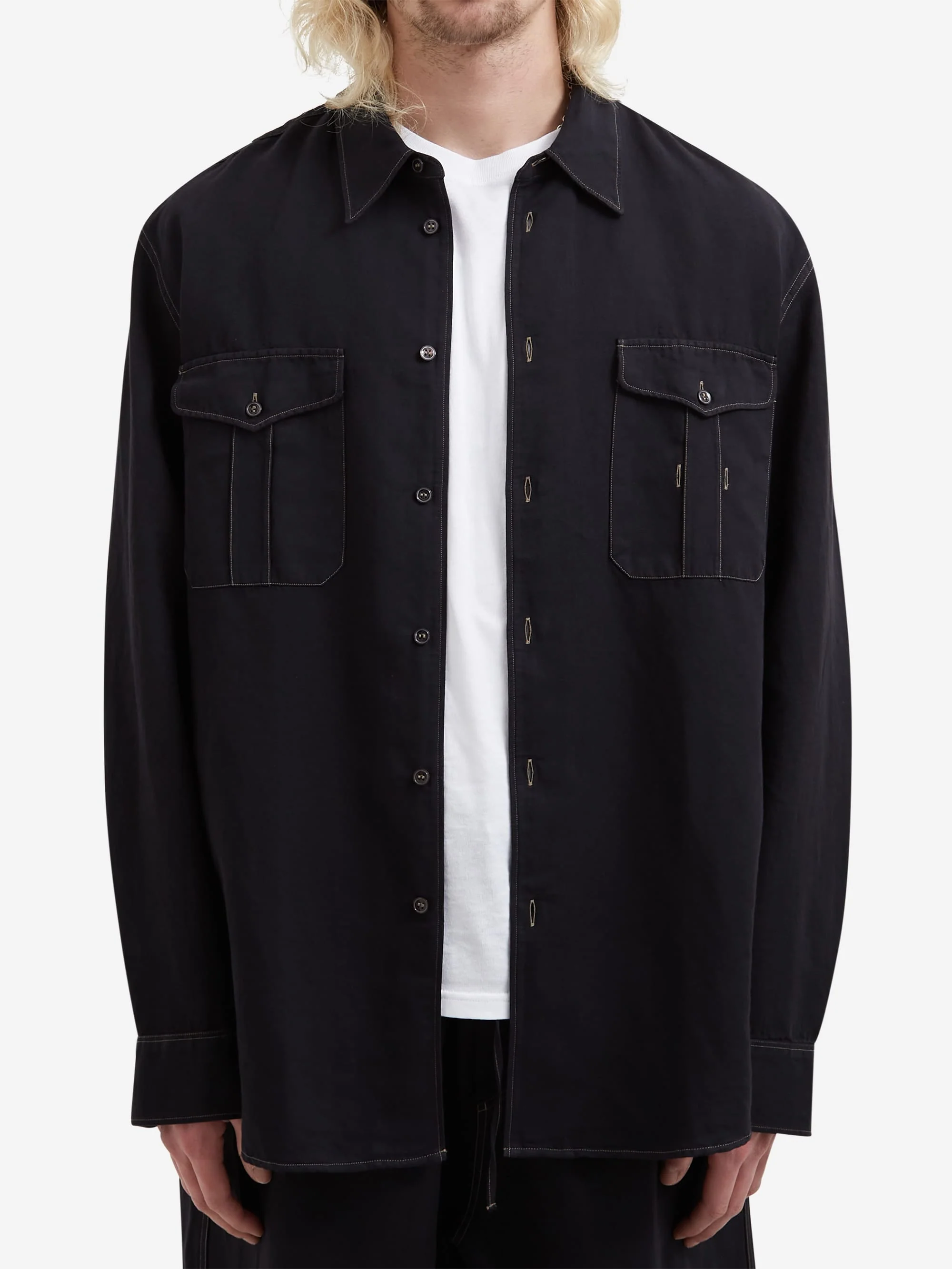 Studio Nicholson Louro Utility Pocket Shirt - Black Grape - Image 2