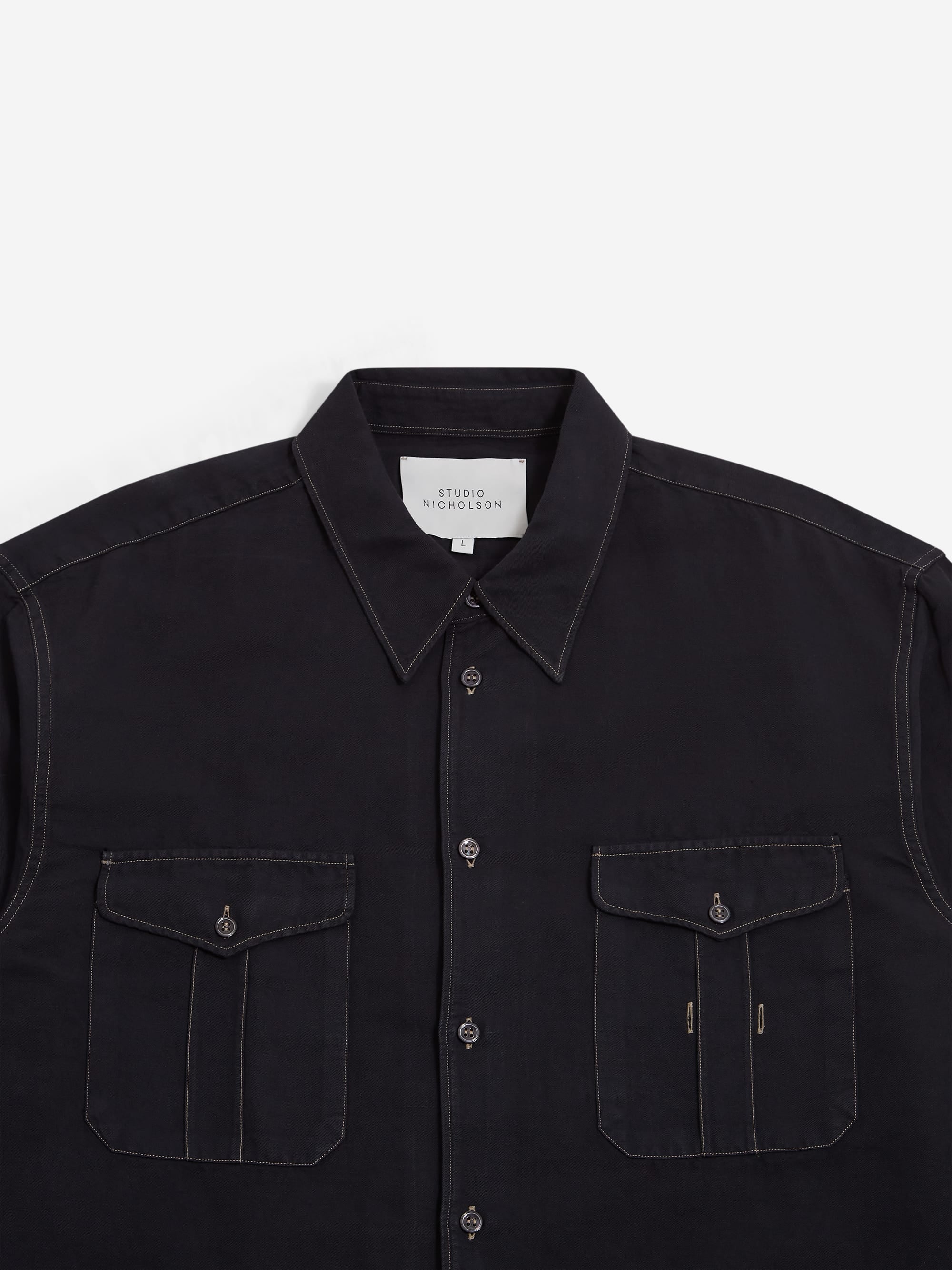 Studio Nicholson Louro Utility Pocket Shirt - Black Grape - Image 3