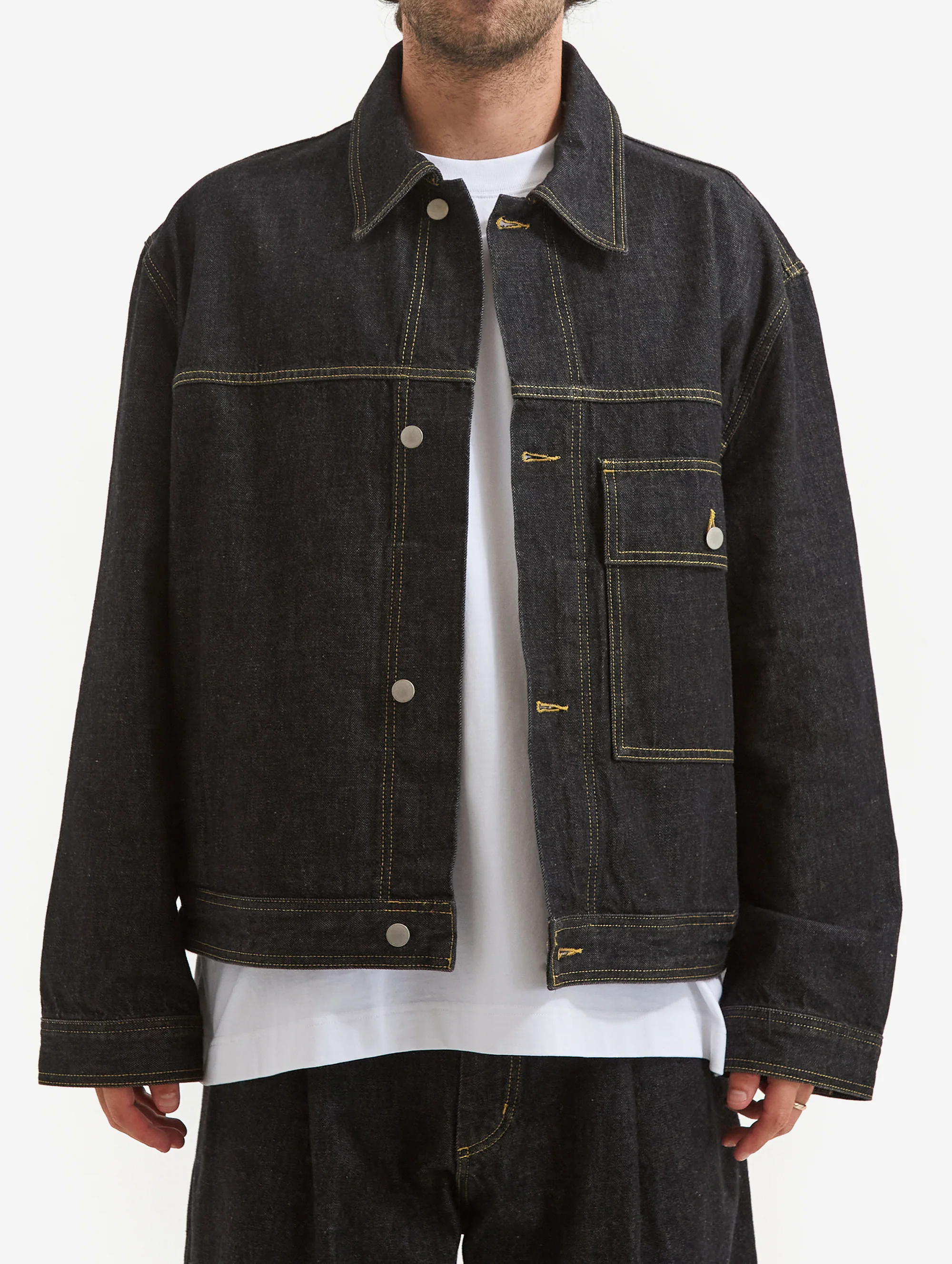 Studio Nicholson Petar Patch Pocket Denim Jacket - Black - Image 2
