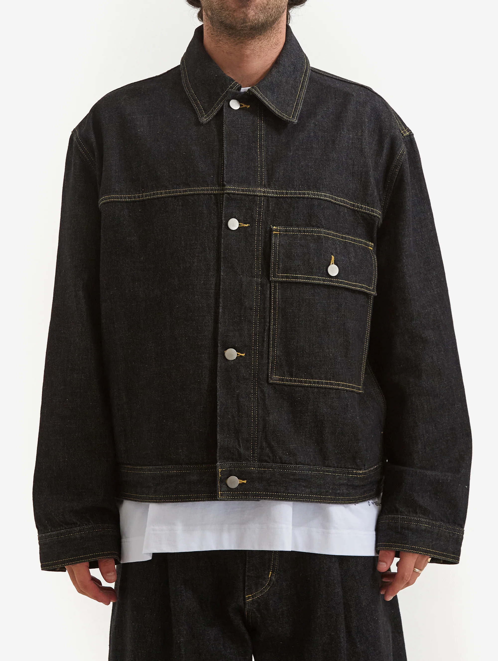 Studio Nicholson Petar Patch Pocket Denim Jacket - Black - Image 3