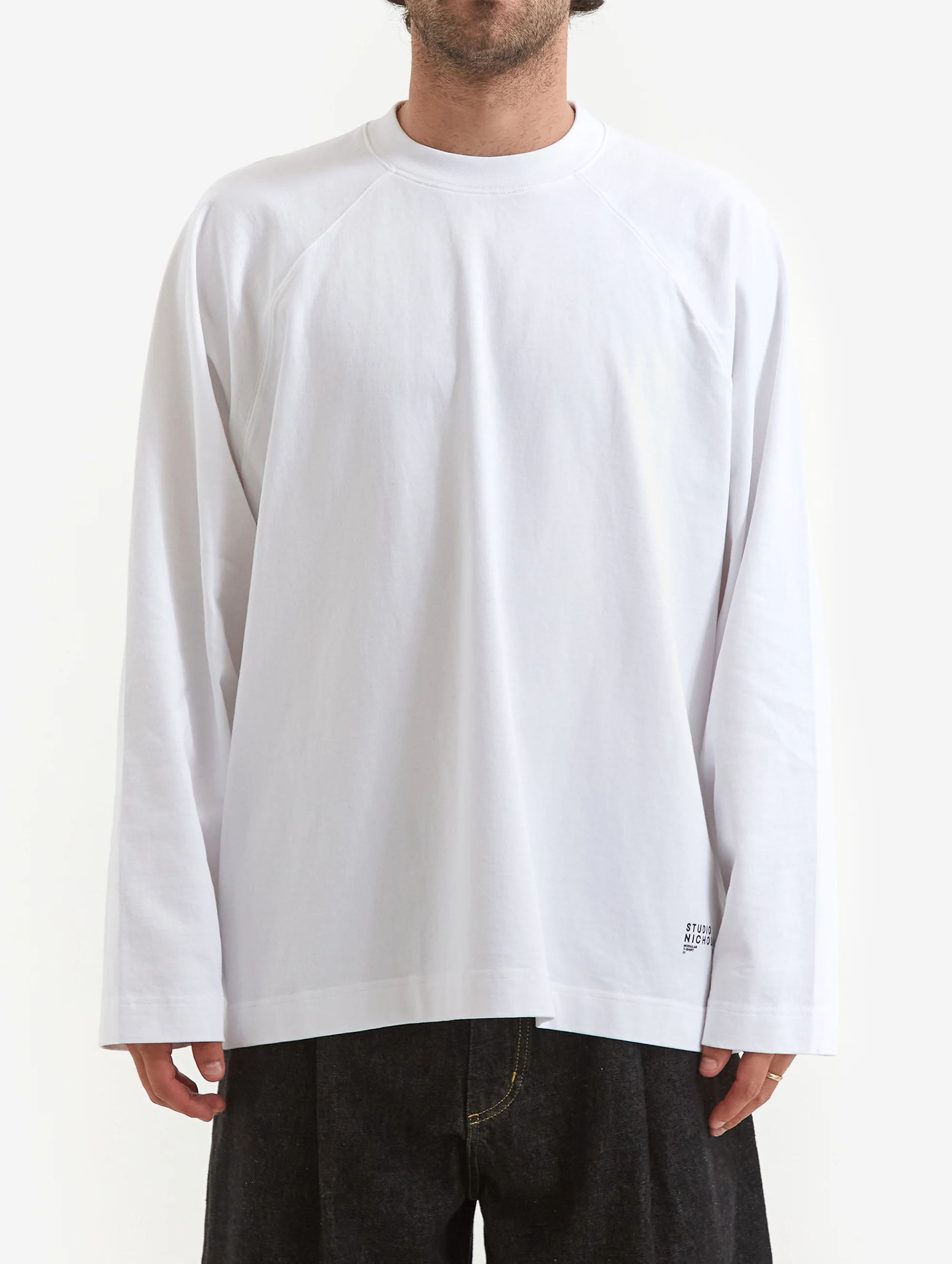Studio Nicholson Platt Long Sleeve Raglan T-Shirt - White - Image 2