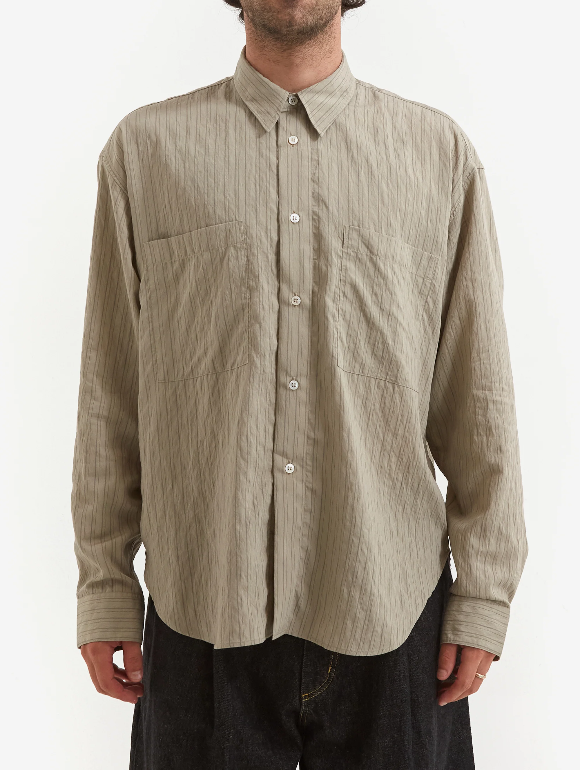 Studio Nicholson Salin Shirt - Pebble/Black - Image 2