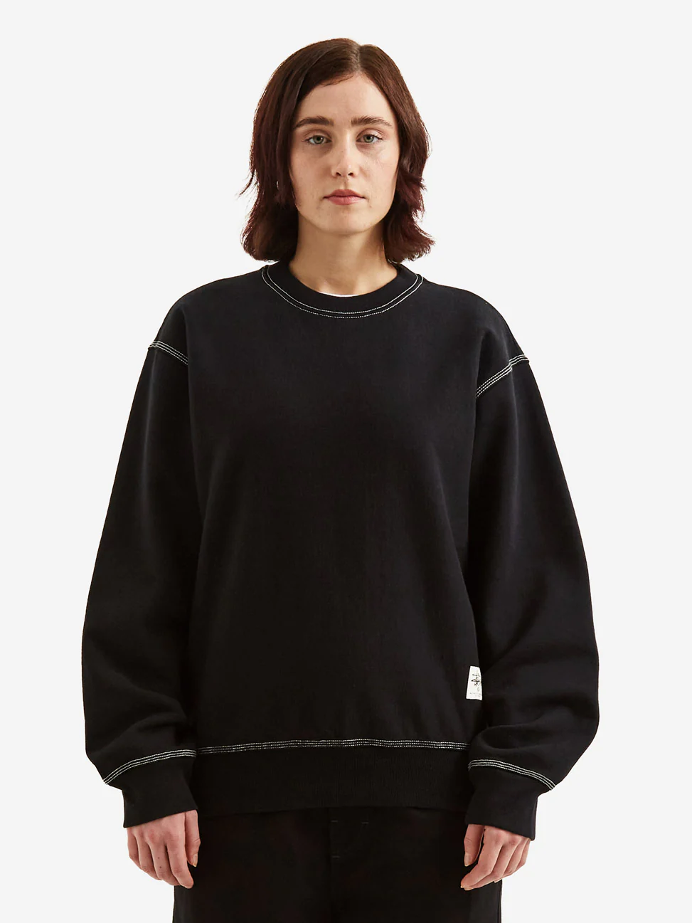 Stussy Contrast Stitch Label Crew - Black