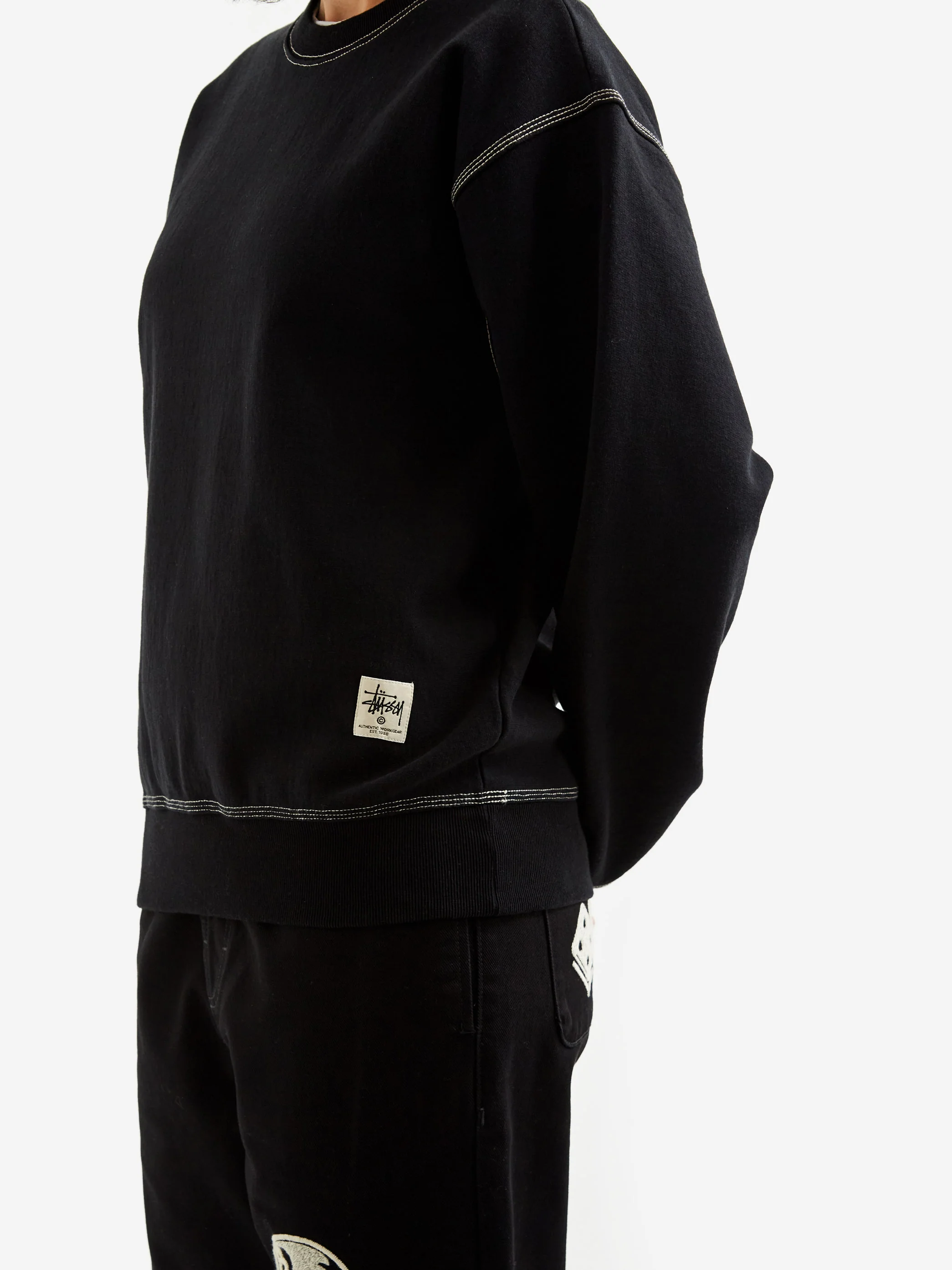 Stussy Contrast Stitch Label Crew - Black - Image 3