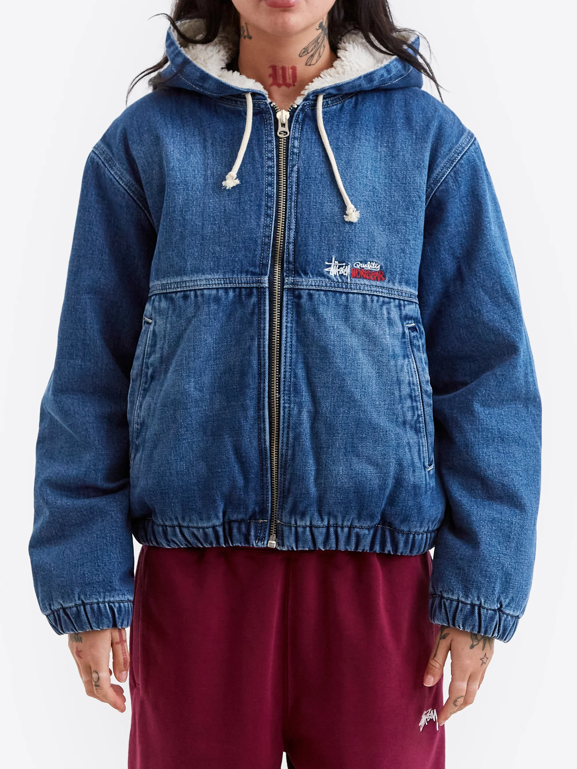Stussy Denim Sherpa Work Jacket - Washed Blue