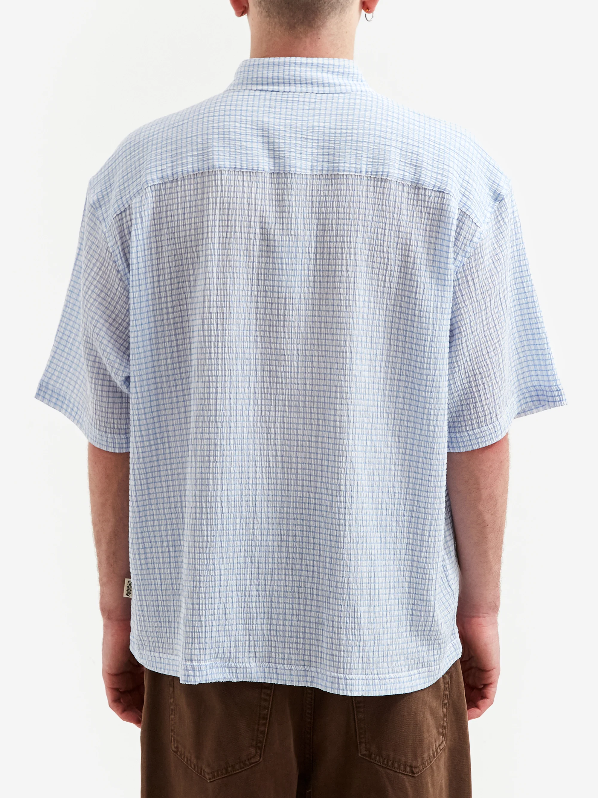 Stussy Flat Bottom Crinkled Shirt - Blue Check - Image 5