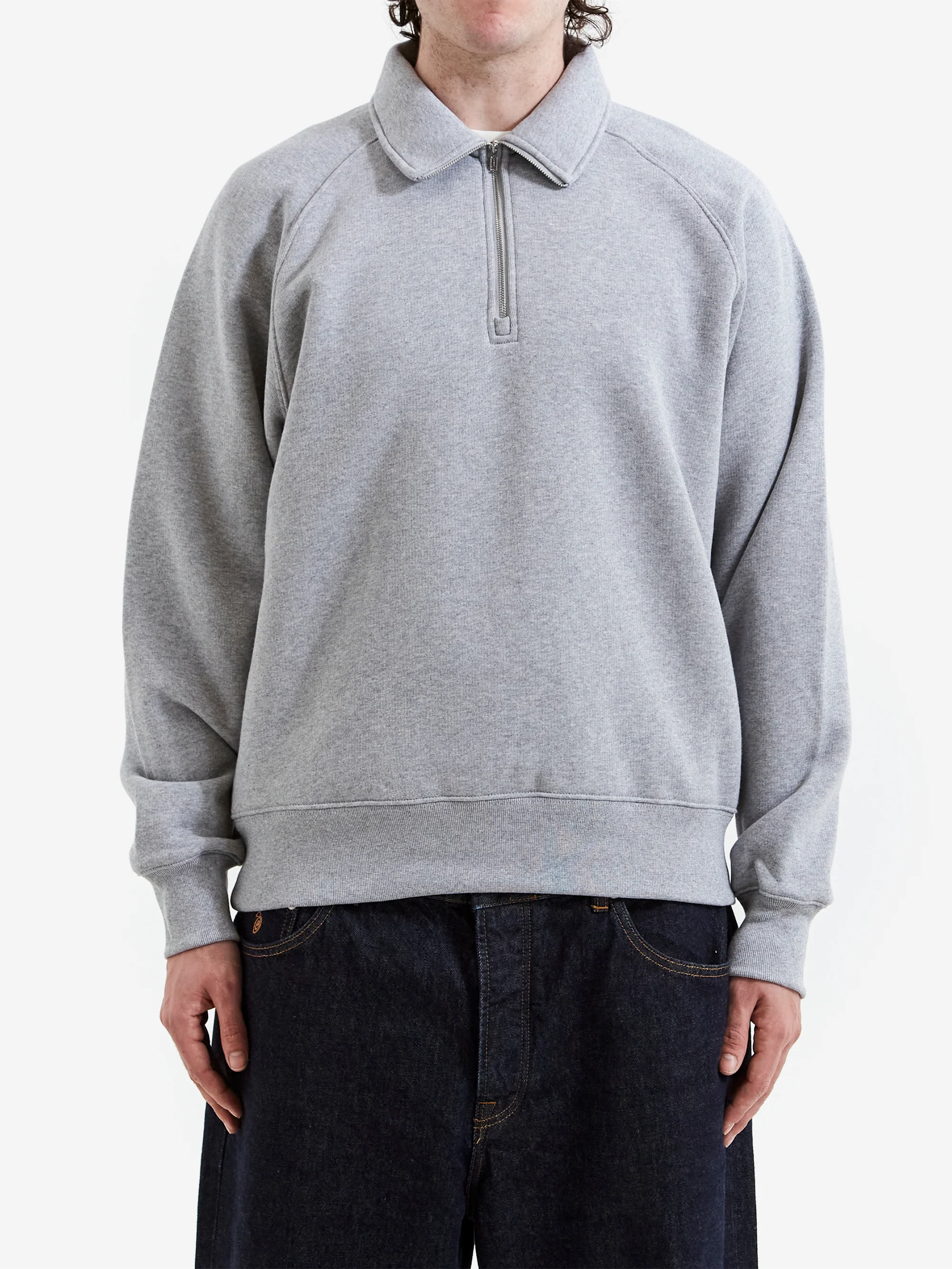 Stussy Fleece Raglan Zip Mock - Grey Heather - Image 2