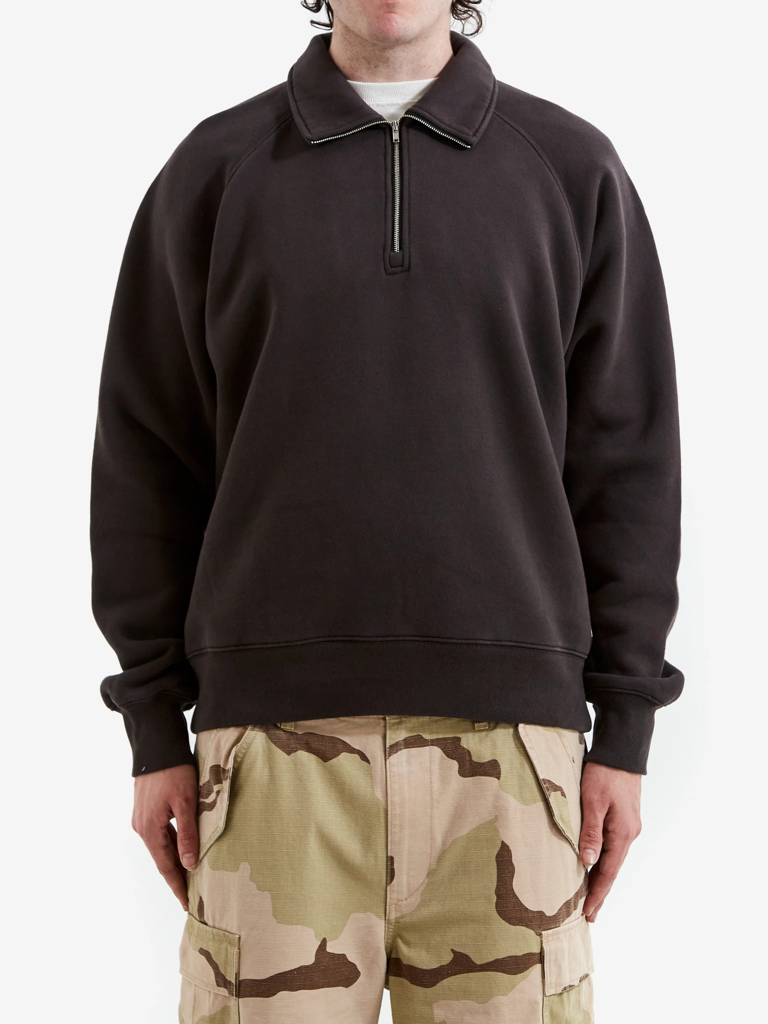 Stussy Fleece Raglan Zip Mock - Washed Black - Image 2