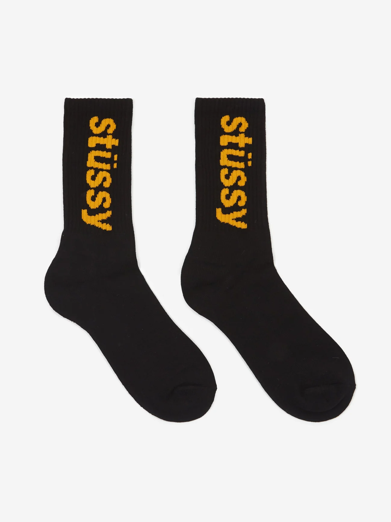 Stussy Helvetica Crew Sock - Black/Yellow