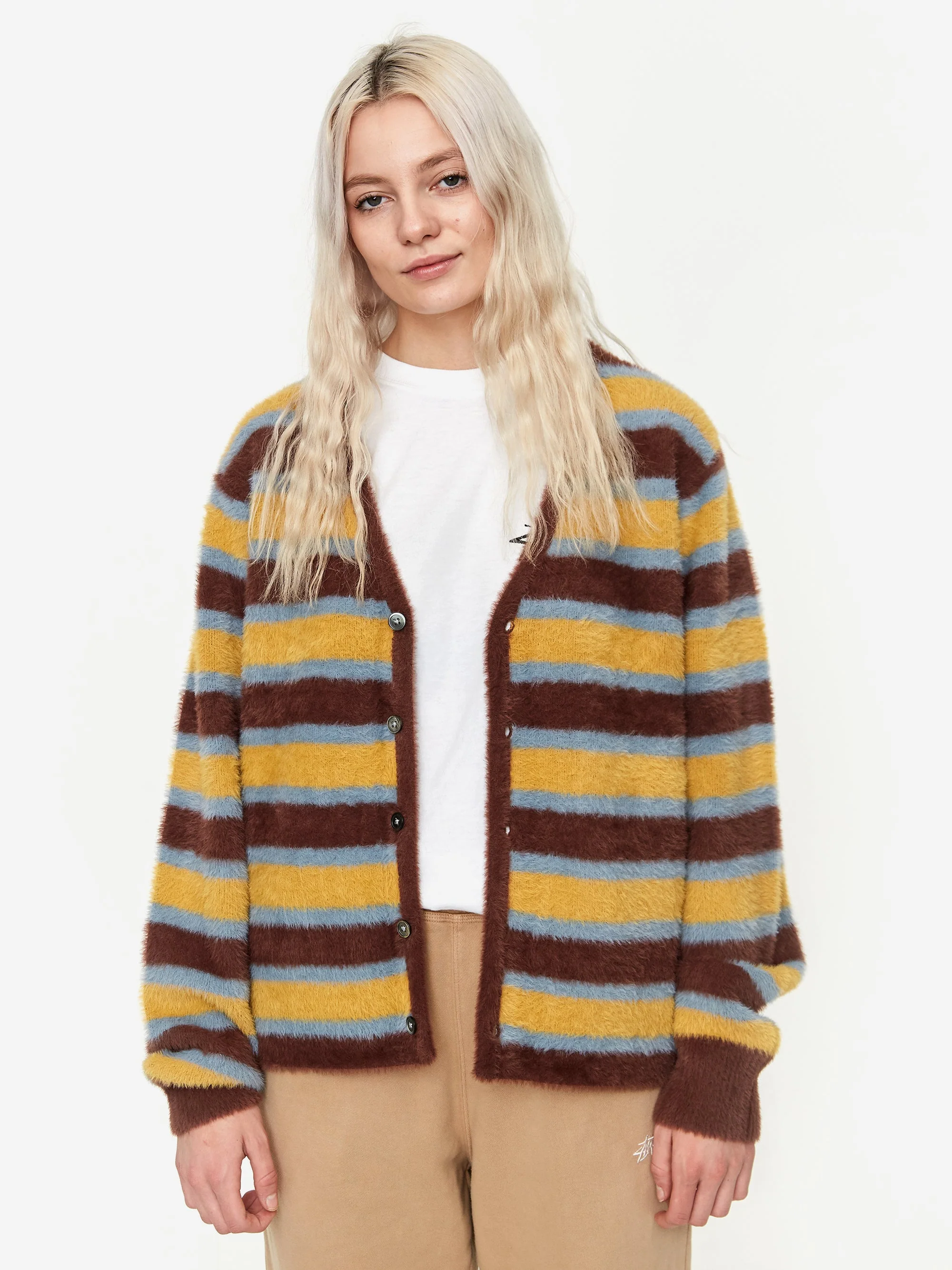 Stussy Horizontal Stripe Cardigan - Brown - Image 4