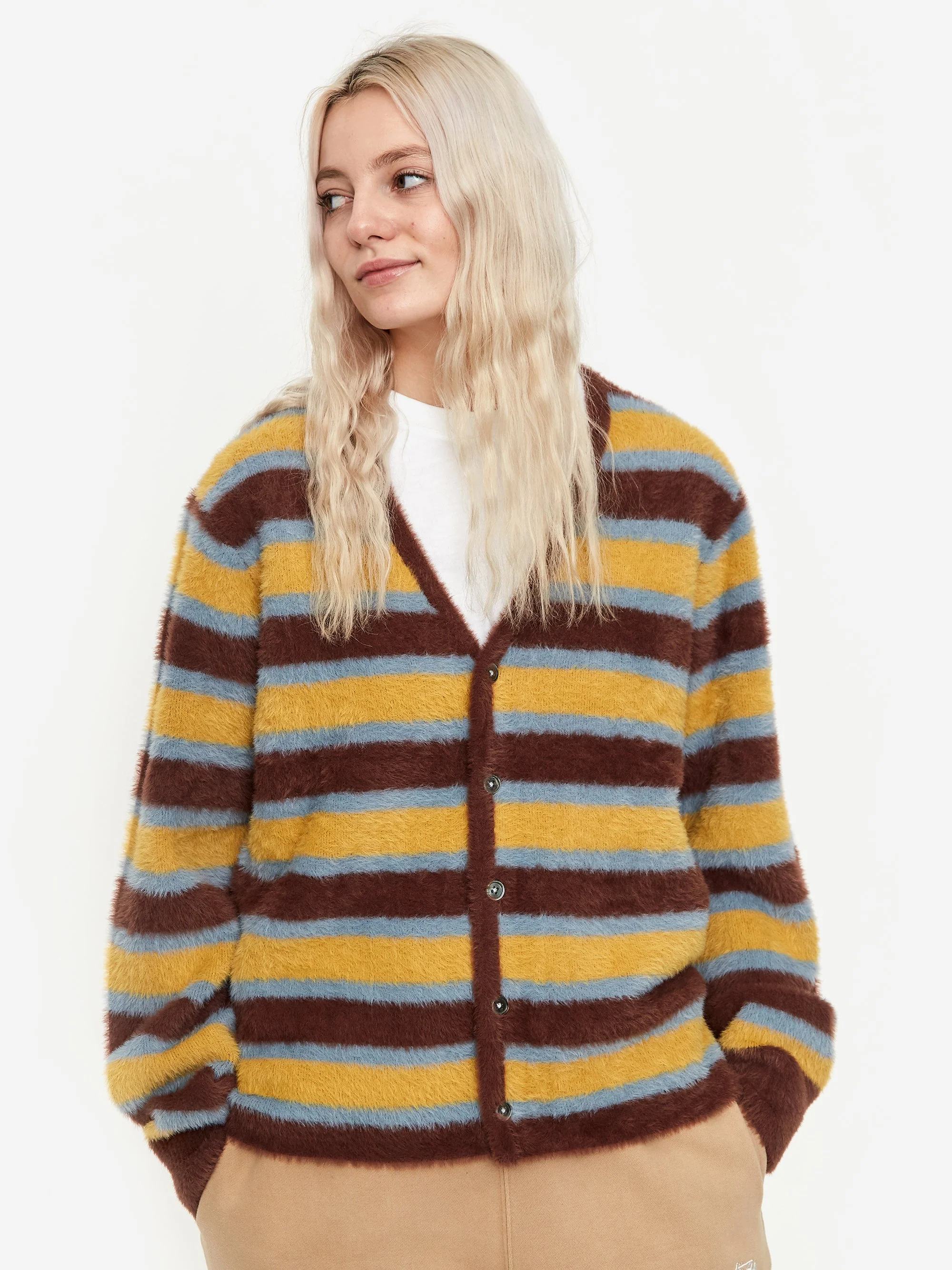 Stussy Horizontal Stripe Cardigan - Brown - Image 5