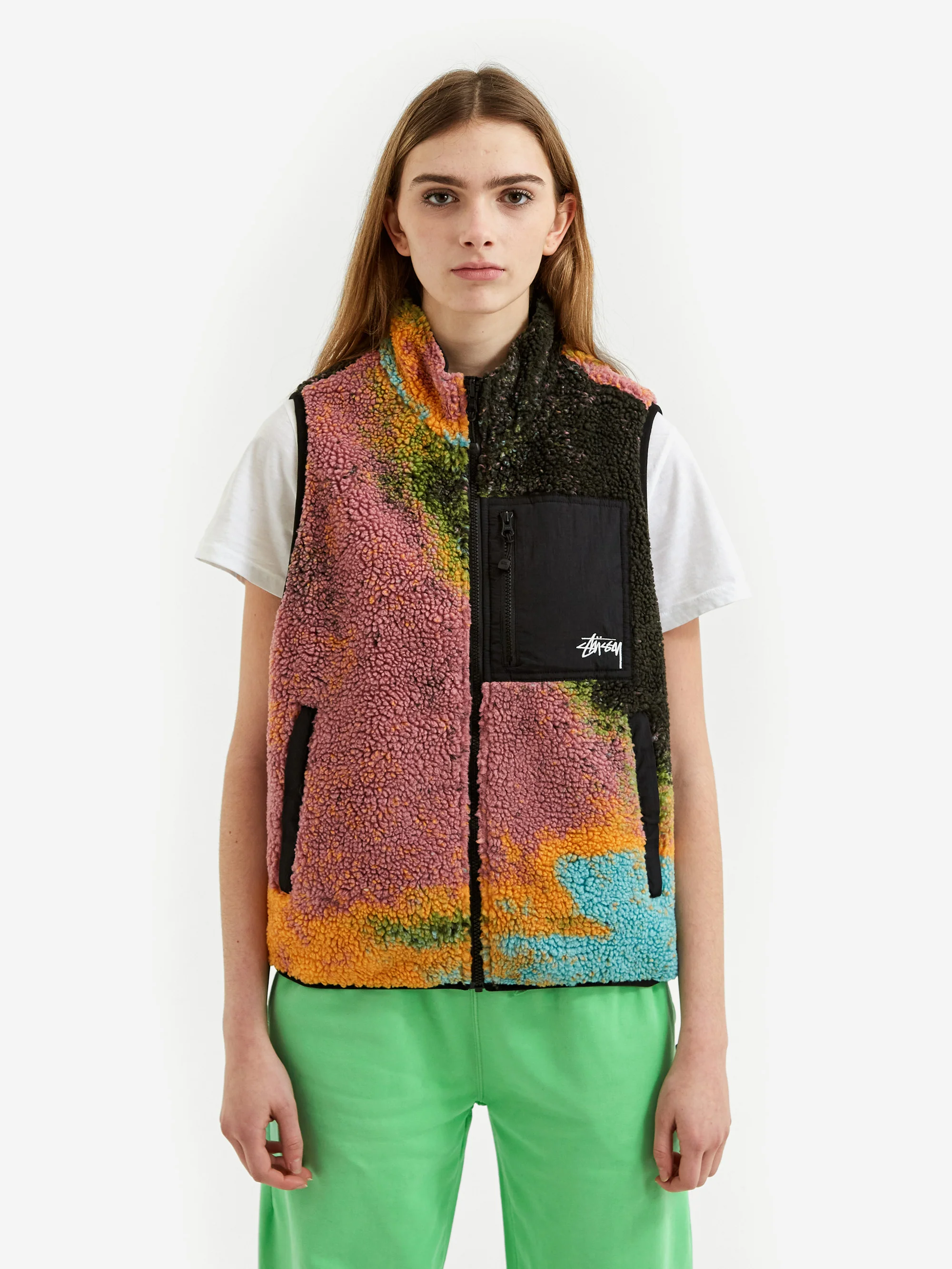 Stussy Jacquard Dye Sherpa Vest - Berry