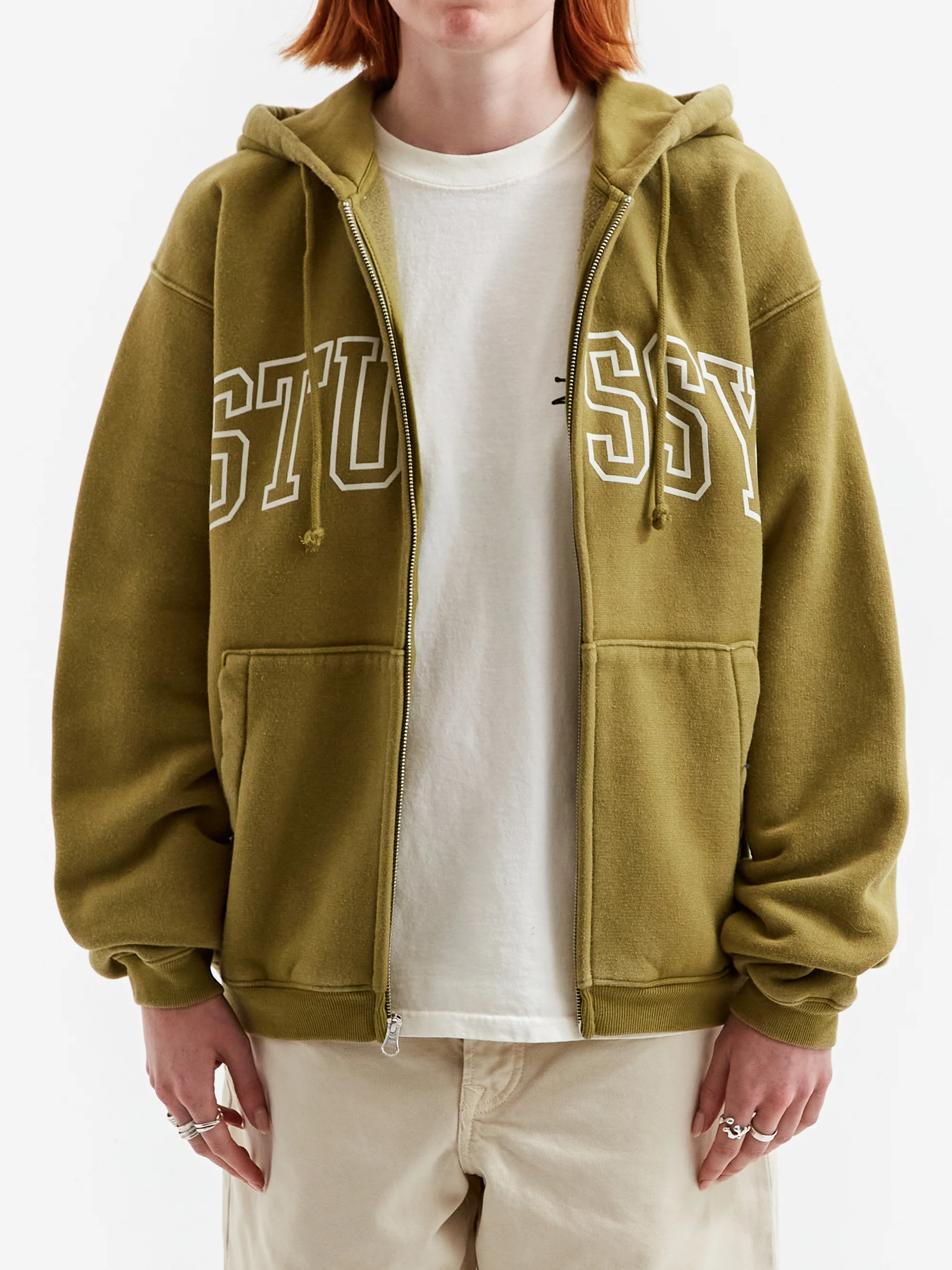 Stussy Outline Zip Hoodie - Olive