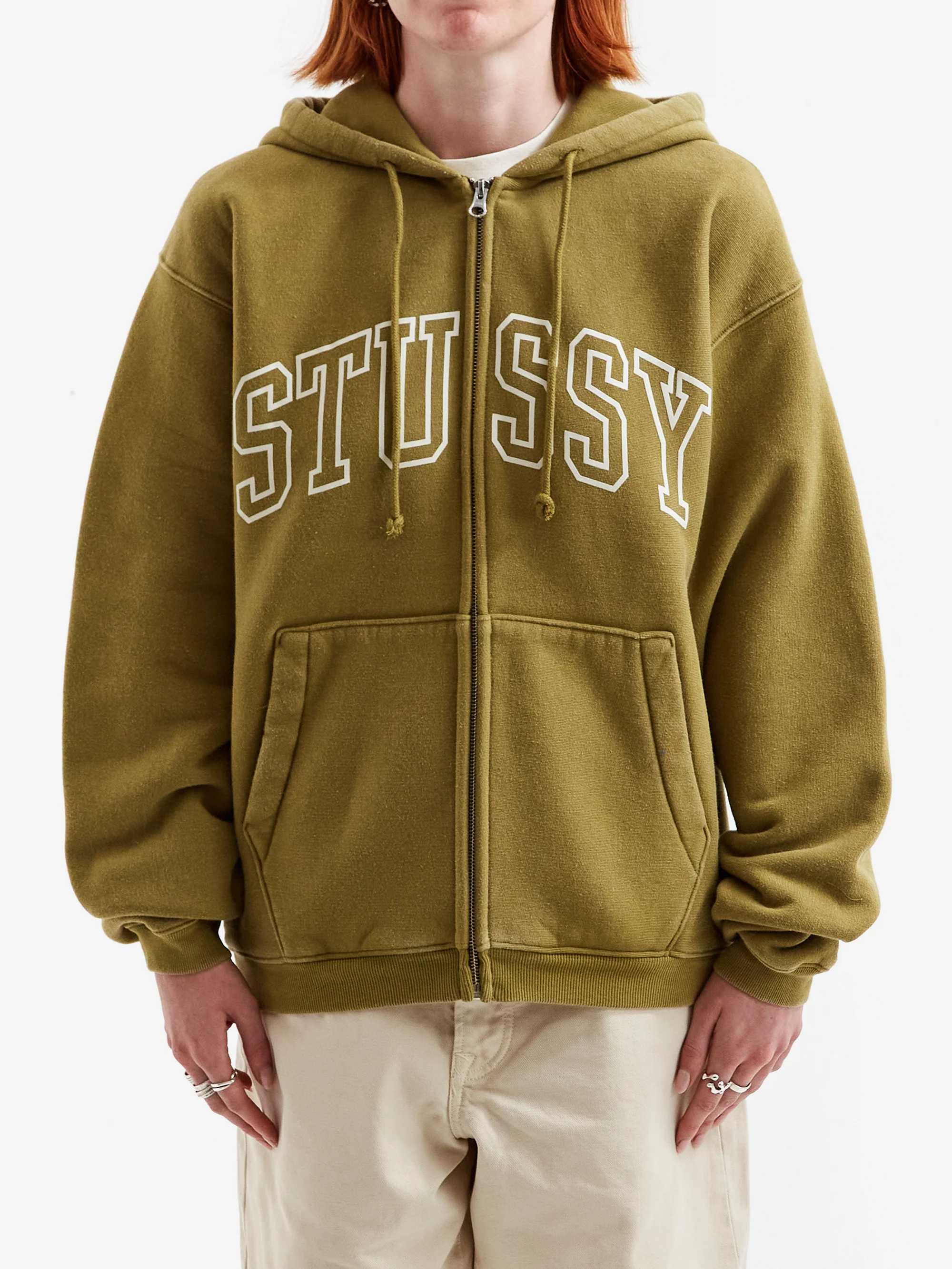Stussy Outline Zip Hoodie - Olive - Image 2