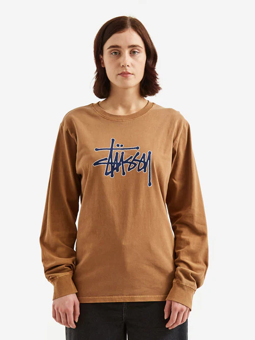 Stussy Outlined Pigment Dyed Longsleeve T-Shirt - Almond