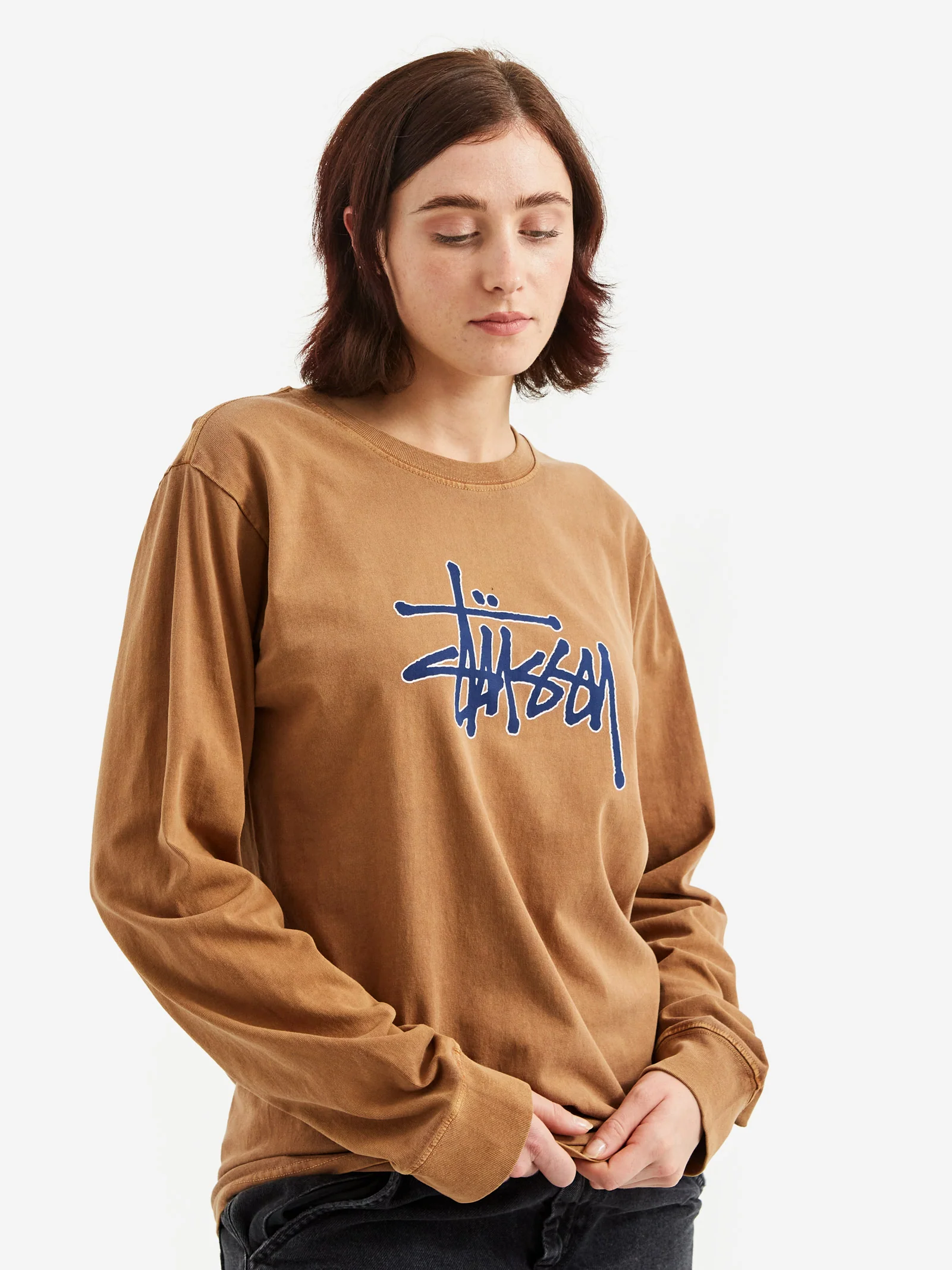 Stussy Outlined Pigment Dyed Longsleeve T-Shirt - Almond - Image 3