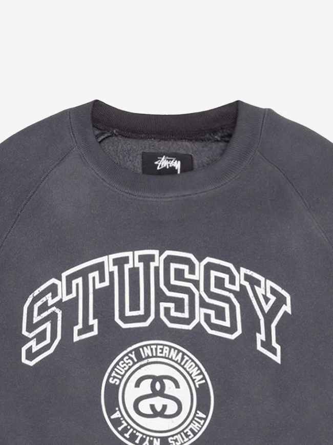 Stussy Overlock Varsity Raglan Crew - Washed Black - Image 2