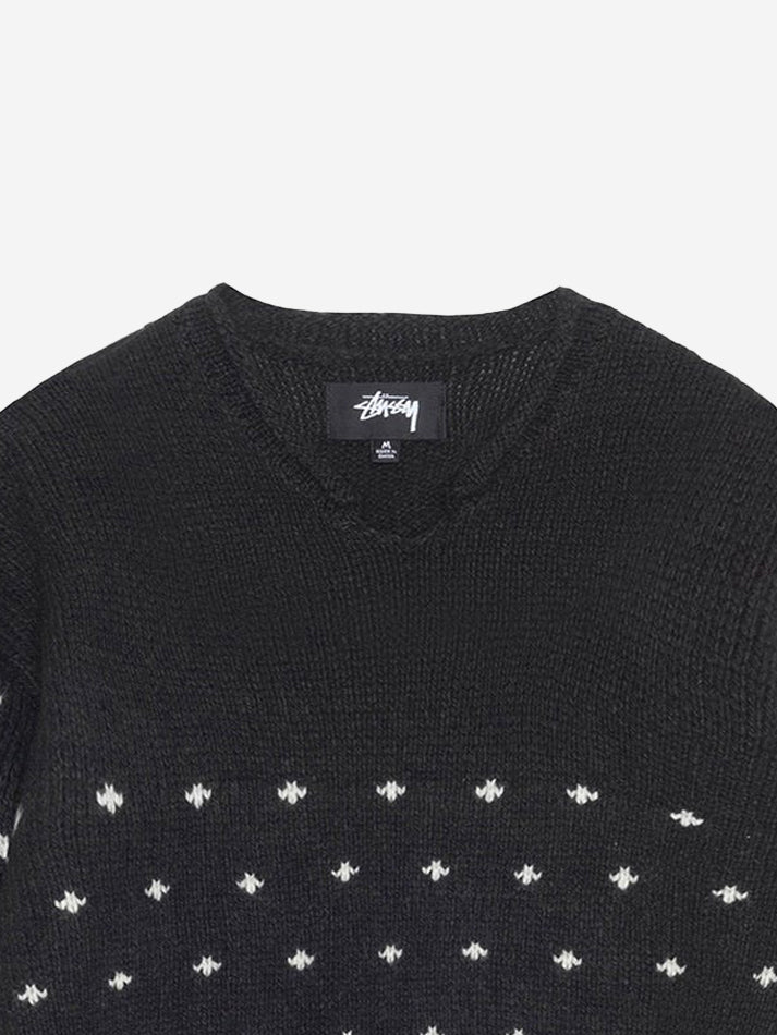 Stussy Roll V Neck Fairisle Sweater - Charcoal - Image 2