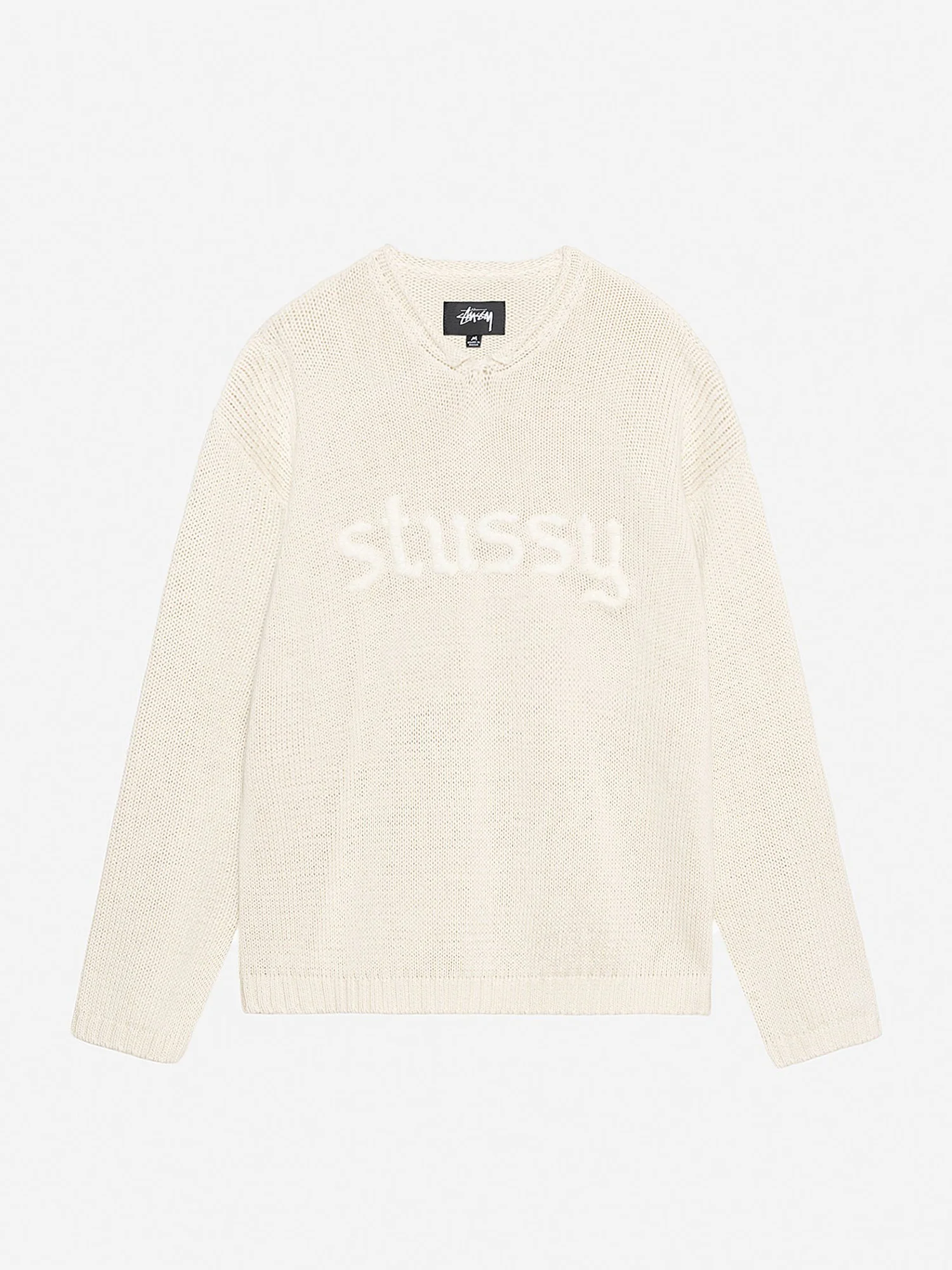 Stussy Roll V-Neck Logo Sweater W  - Natural