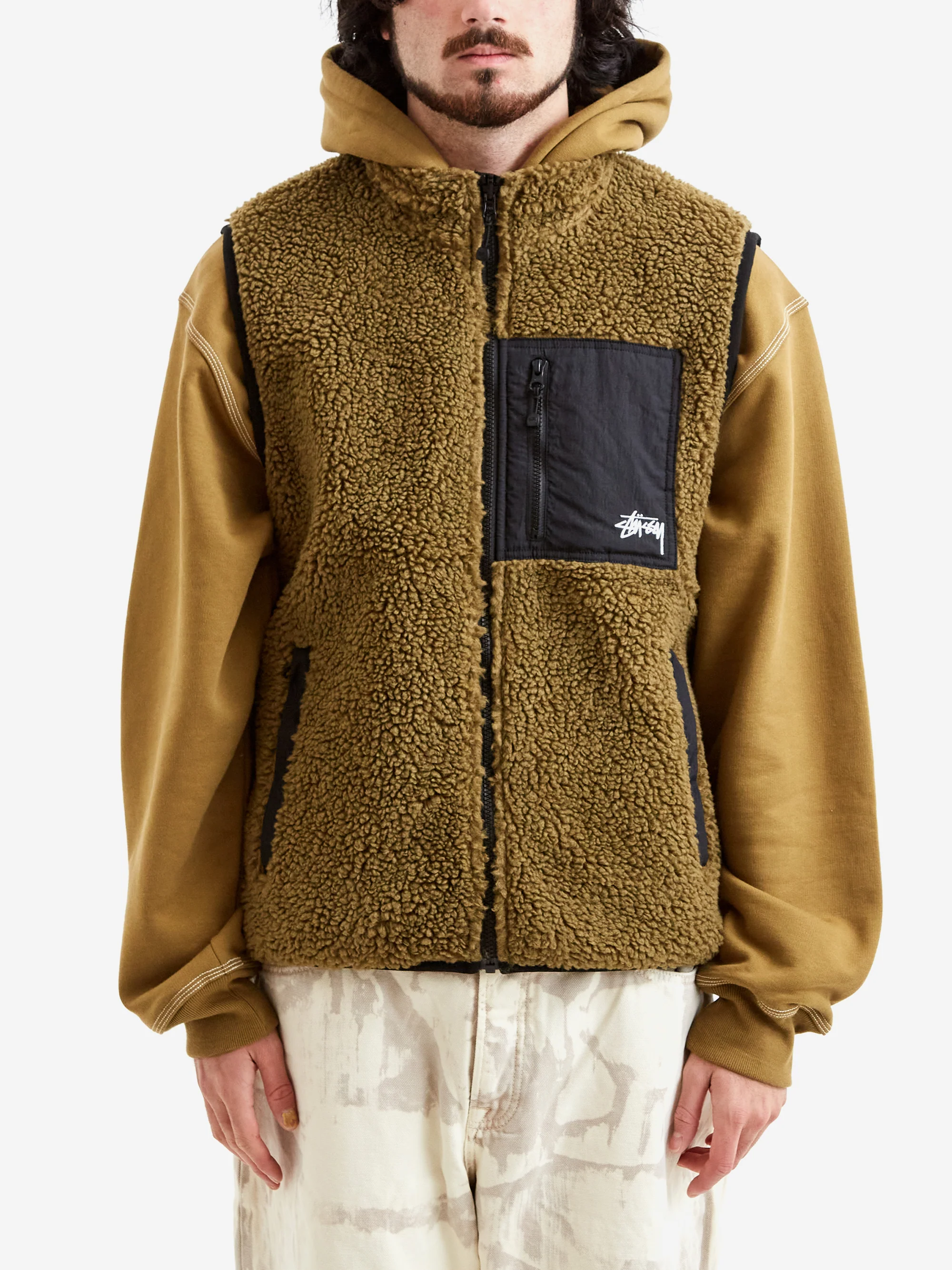 Stussy Sherpa Reversible Vest - Olive - Image 6