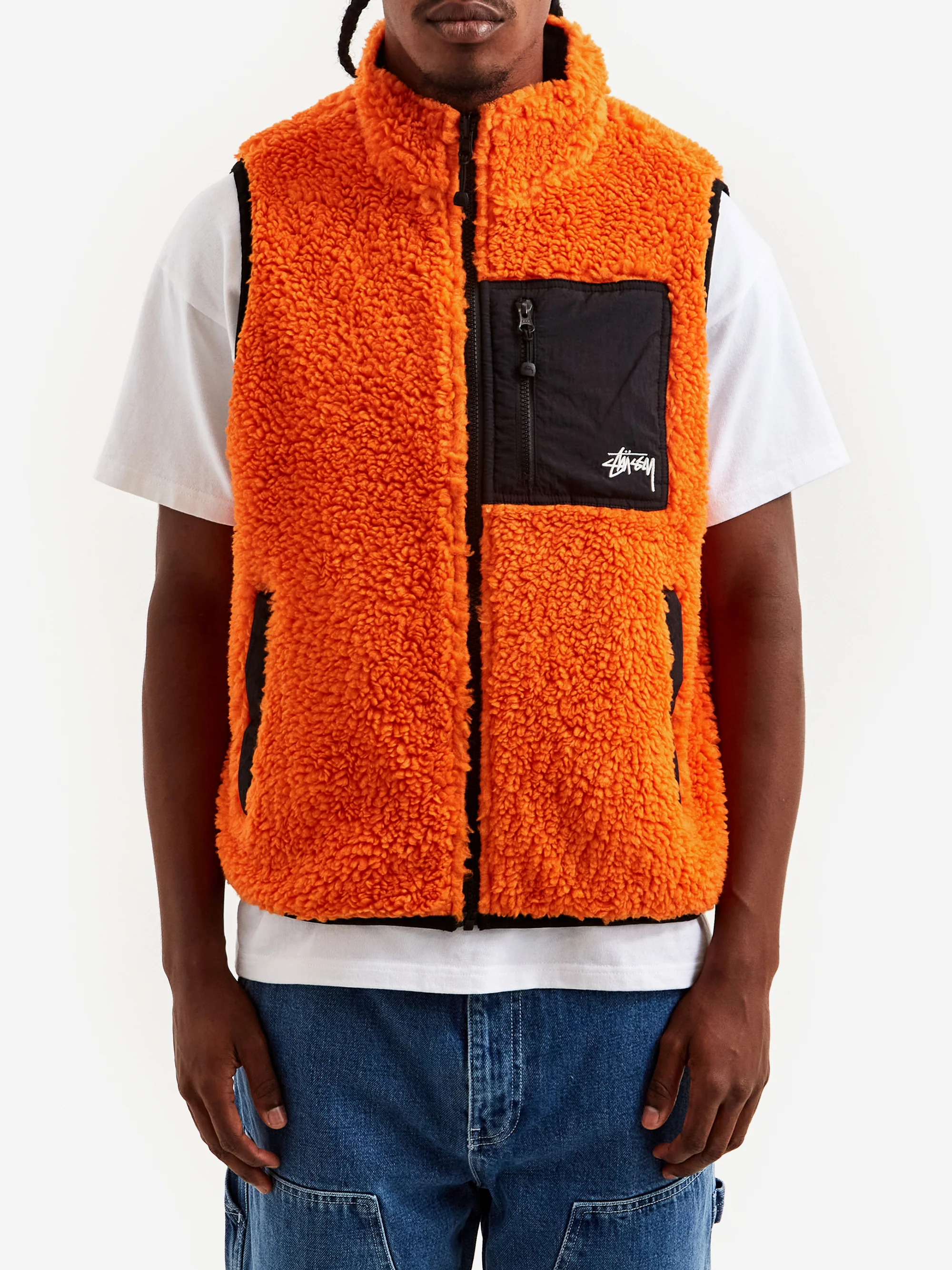 Stussy Sherpa Reversible Vest - Tangerine - Image 8