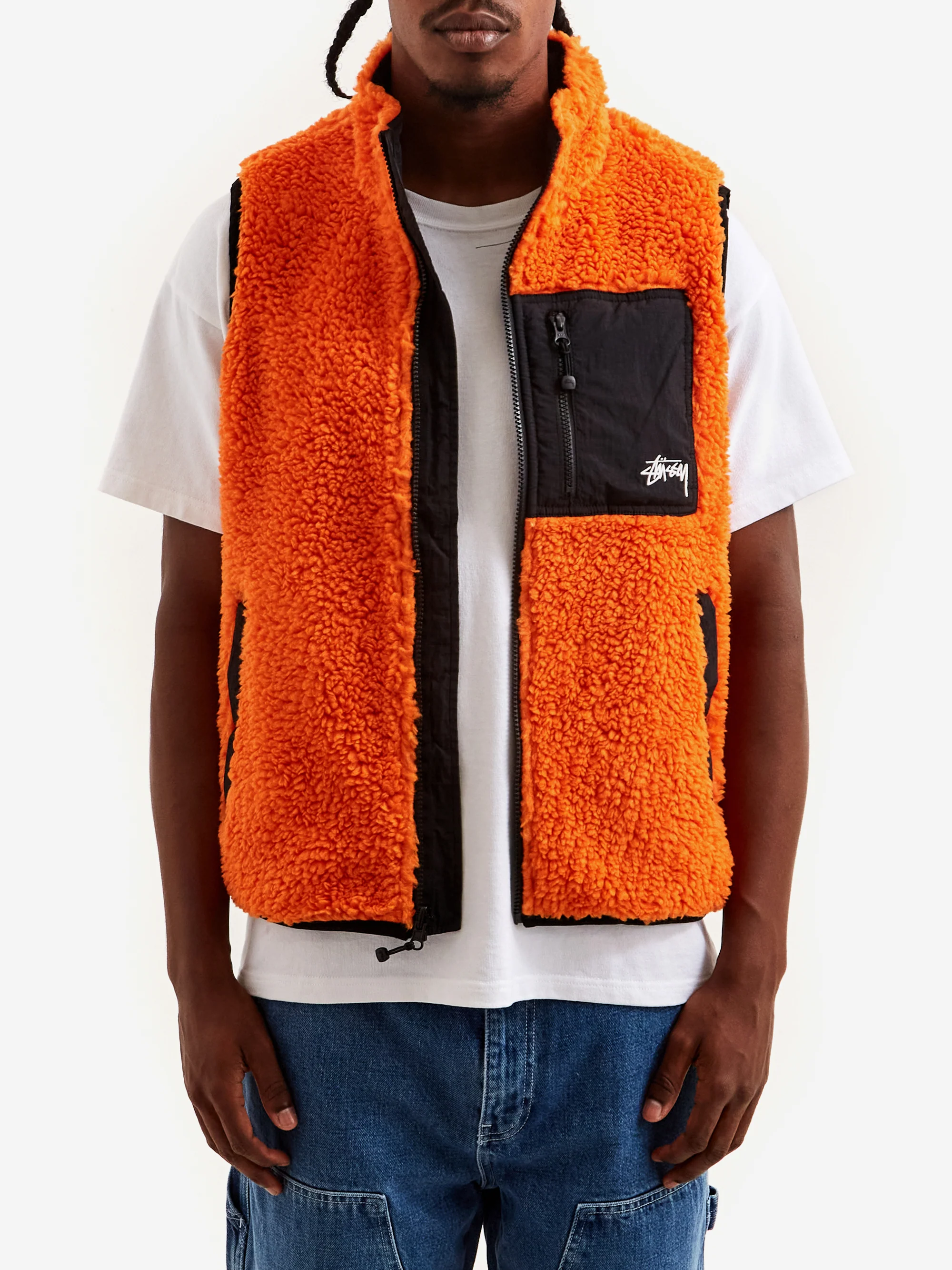 Stussy Sherpa Reversible Vest - Tangerine - Image 9