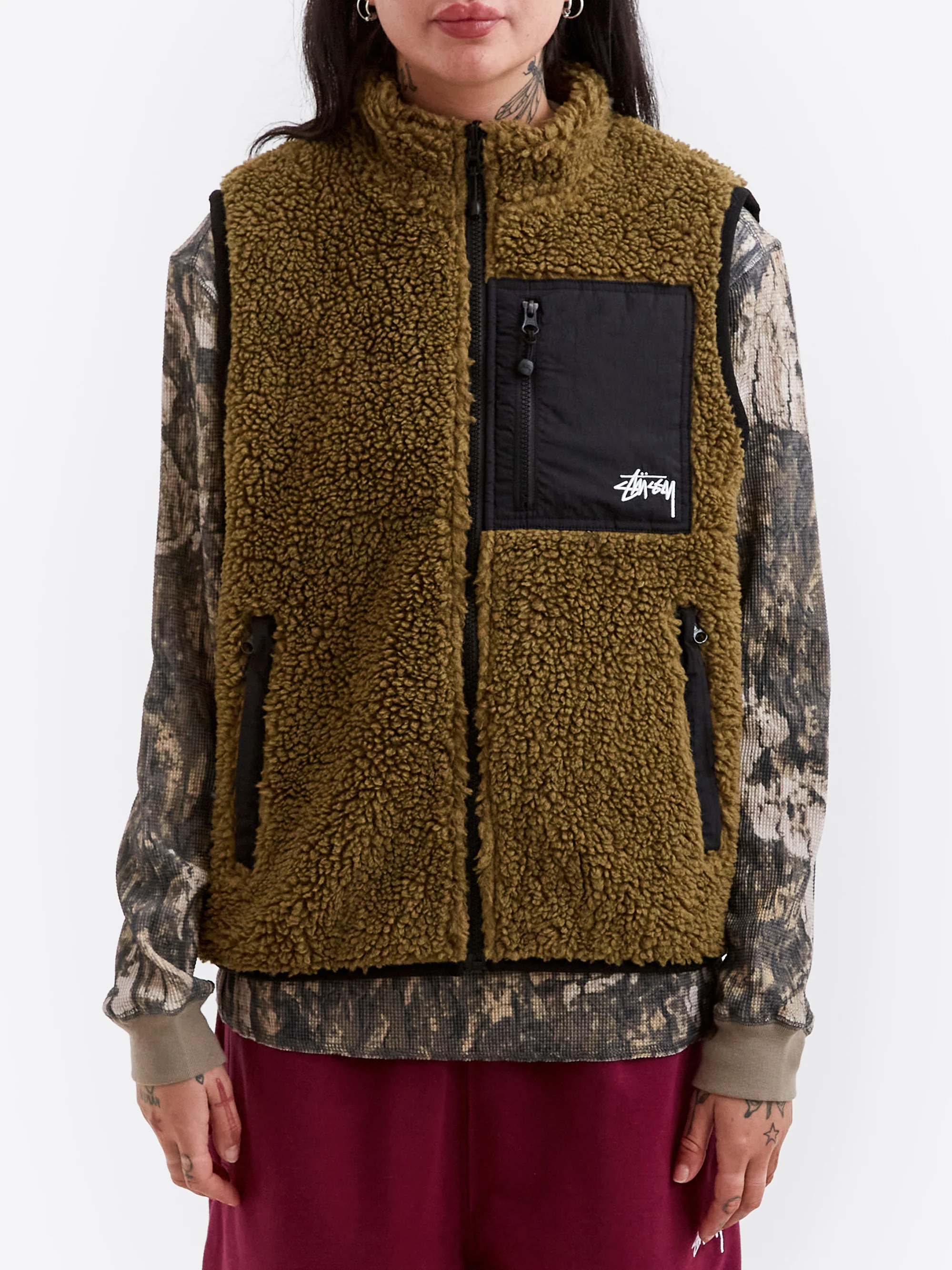 Stussy Sherpa Reversible Vest W - Olive