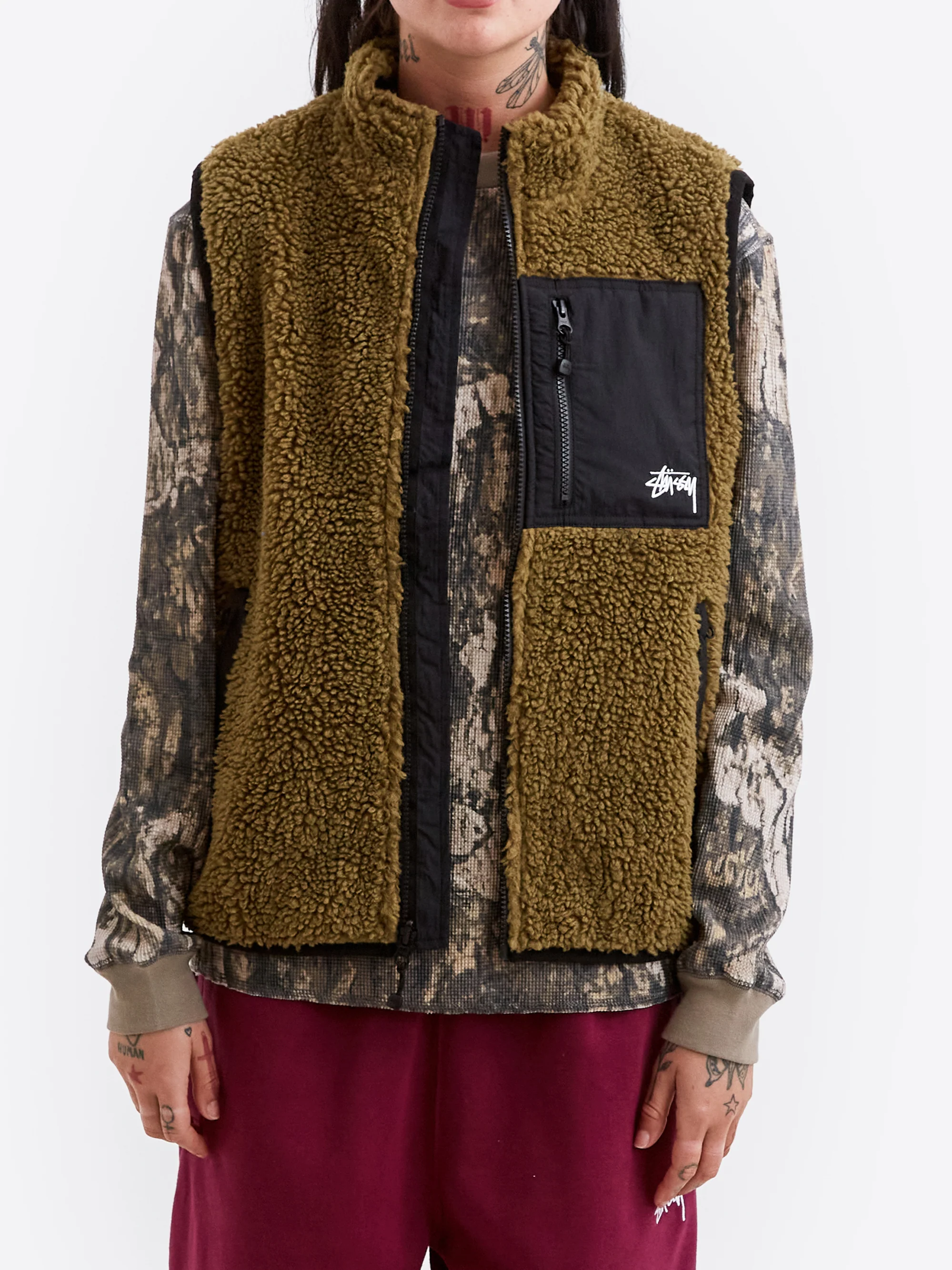 Stussy Sherpa Reversible Vest W - Olive - Image 3