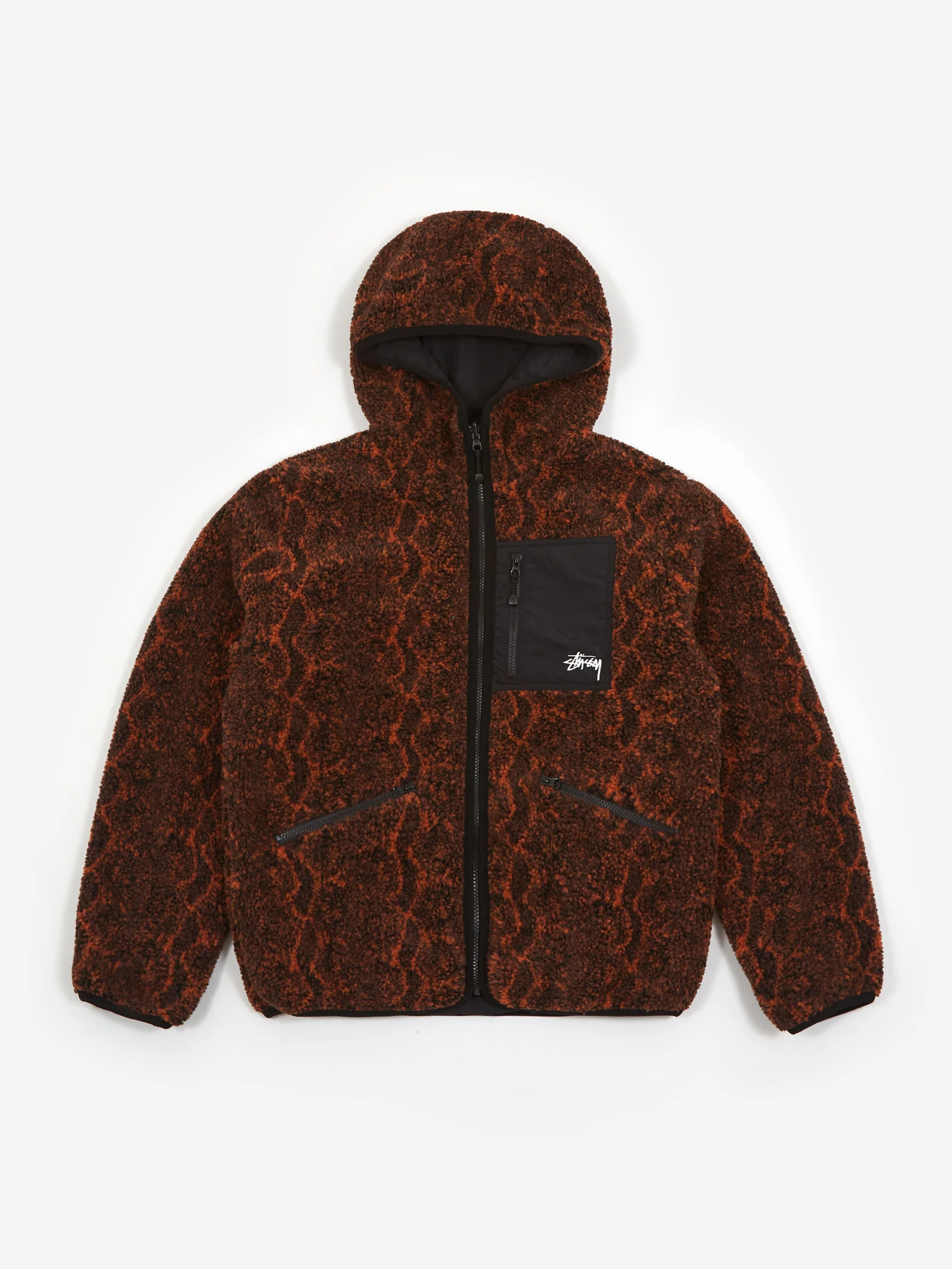 Stussy Snake Jacquard Sherpa Jacket - Brown